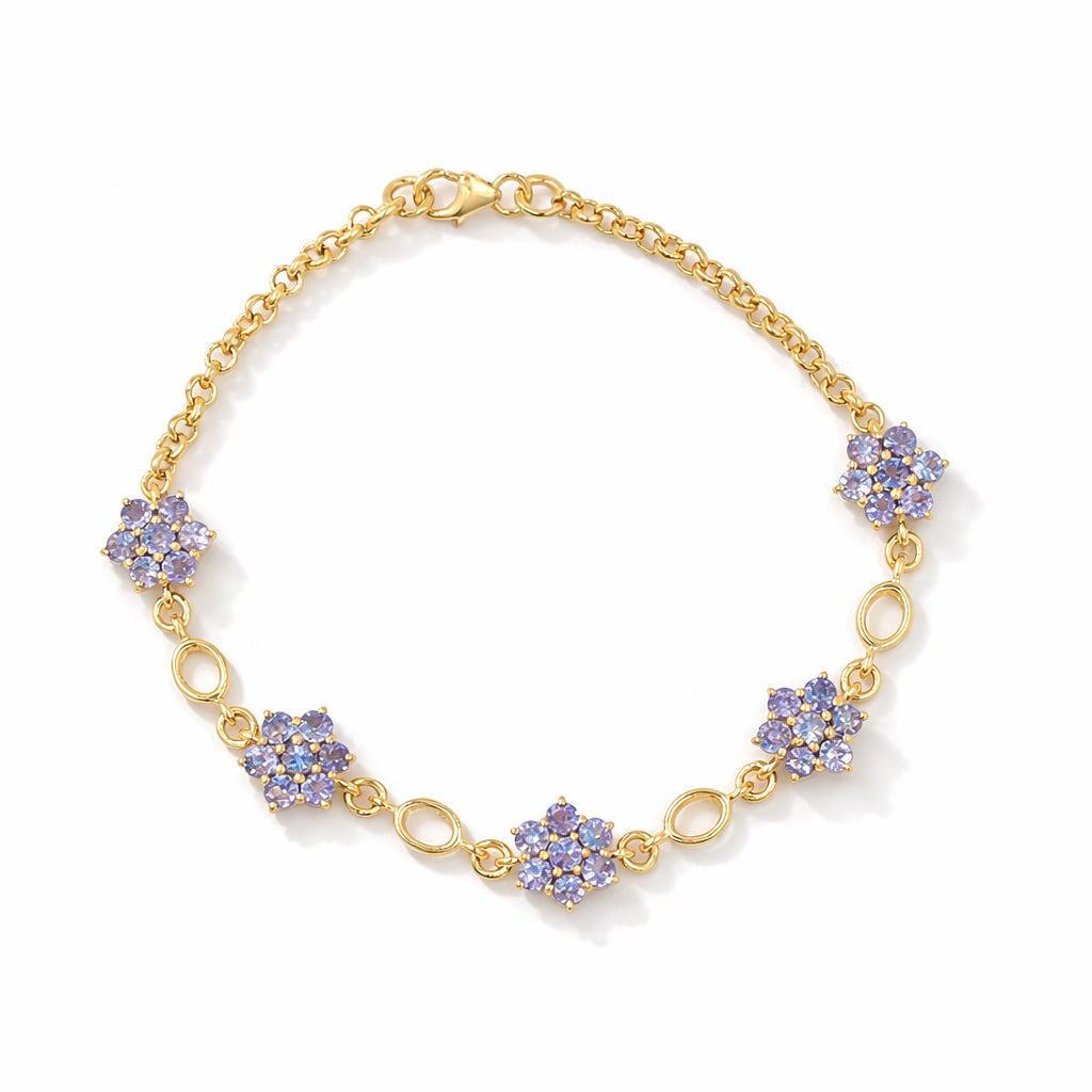 Perennial Geranium Inspired Blue Stone Floral Tanzanite Bracelet in 925 Silver