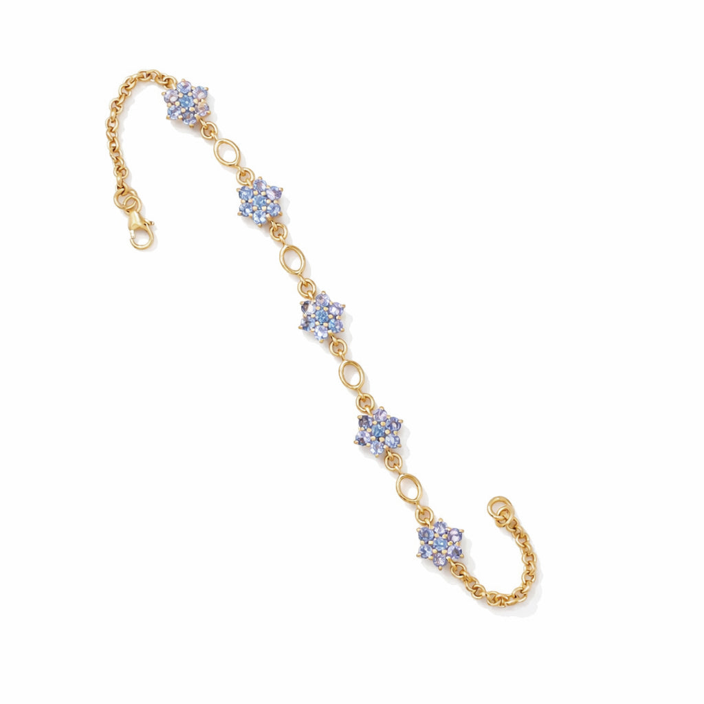 Perennial Geranium Inspired Blue Stone Floral Tanzanite Bracelet in 925 Silver
