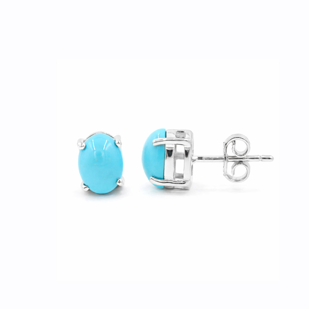 Turquoise Oval Cabochon Classical Simple Prong Stud Earrings