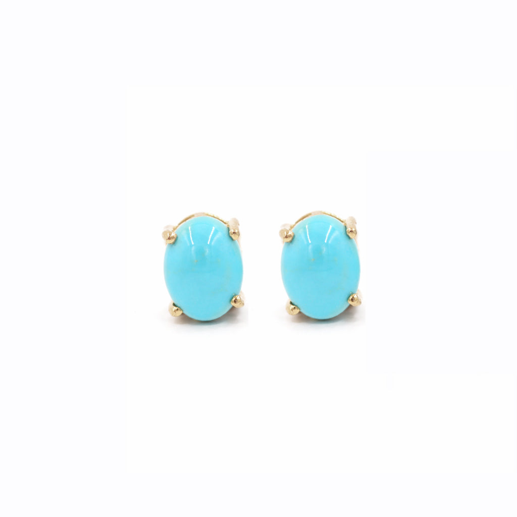 Turquoise Oval Cabochon Classical Simple Prong Stud Earrings