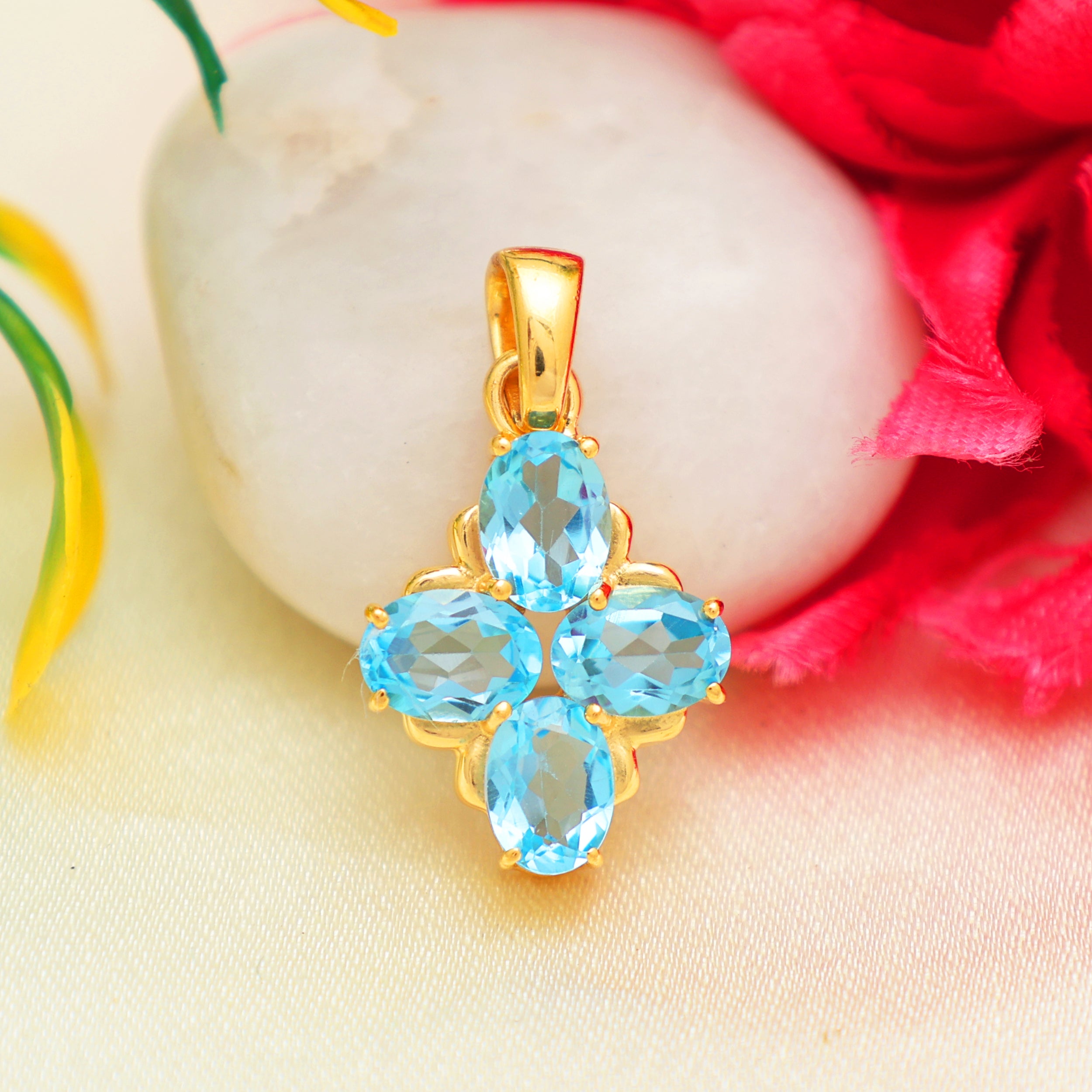 Swiss Blue Topaz Oval Pendant with Prong Setting