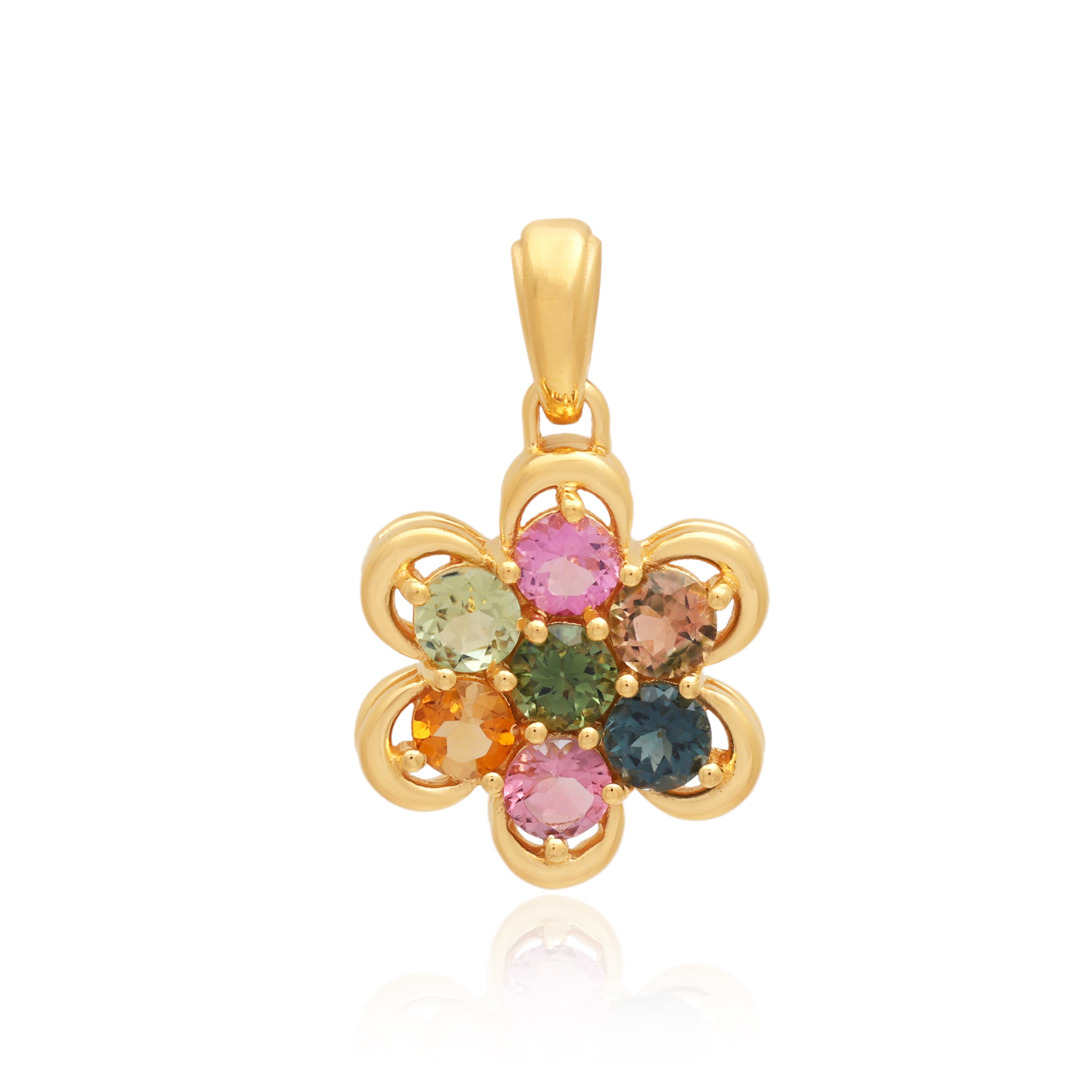 Multi Tourmaline Round Pendant with Prong Setting