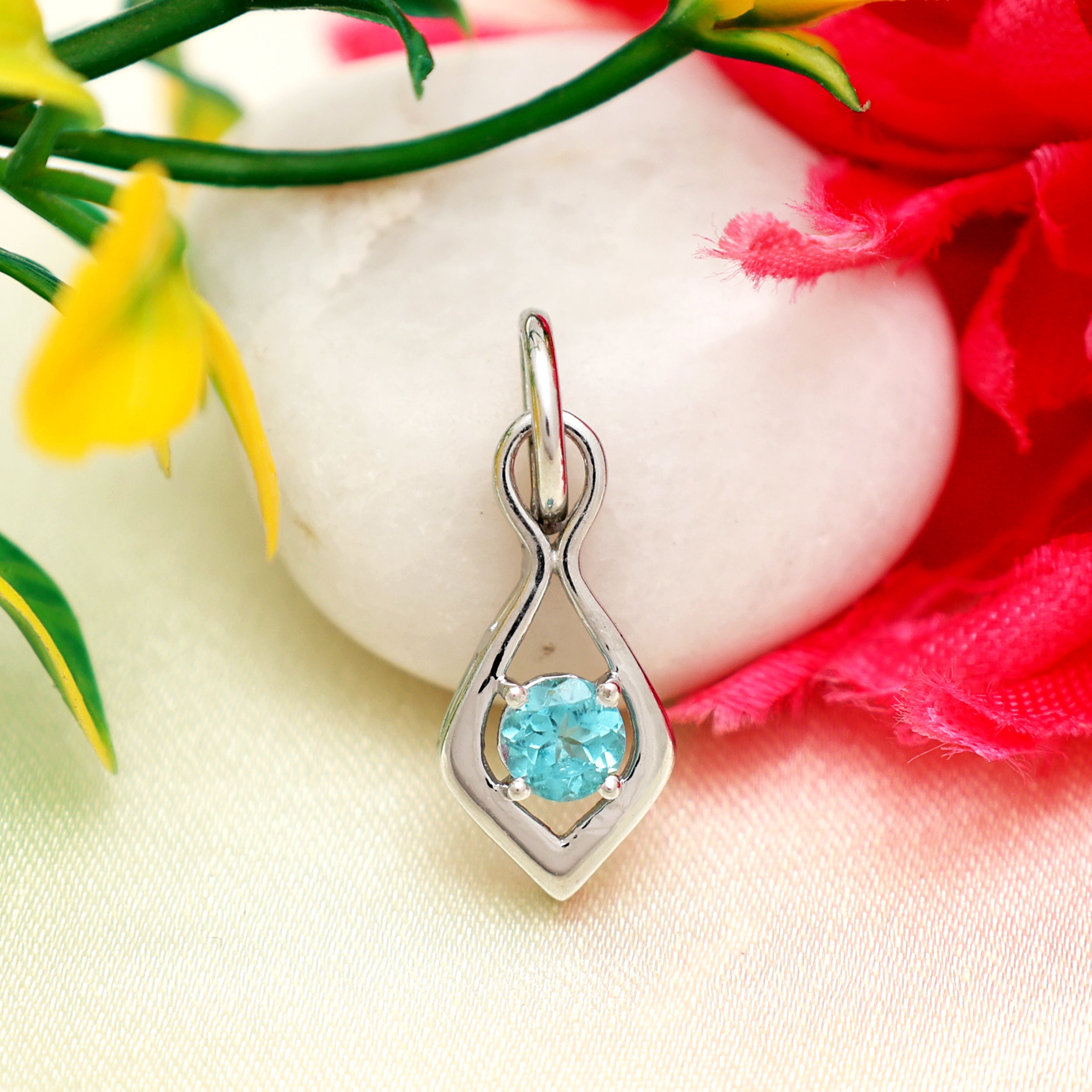 Sky Apatite Round Pendant with Prong Setting