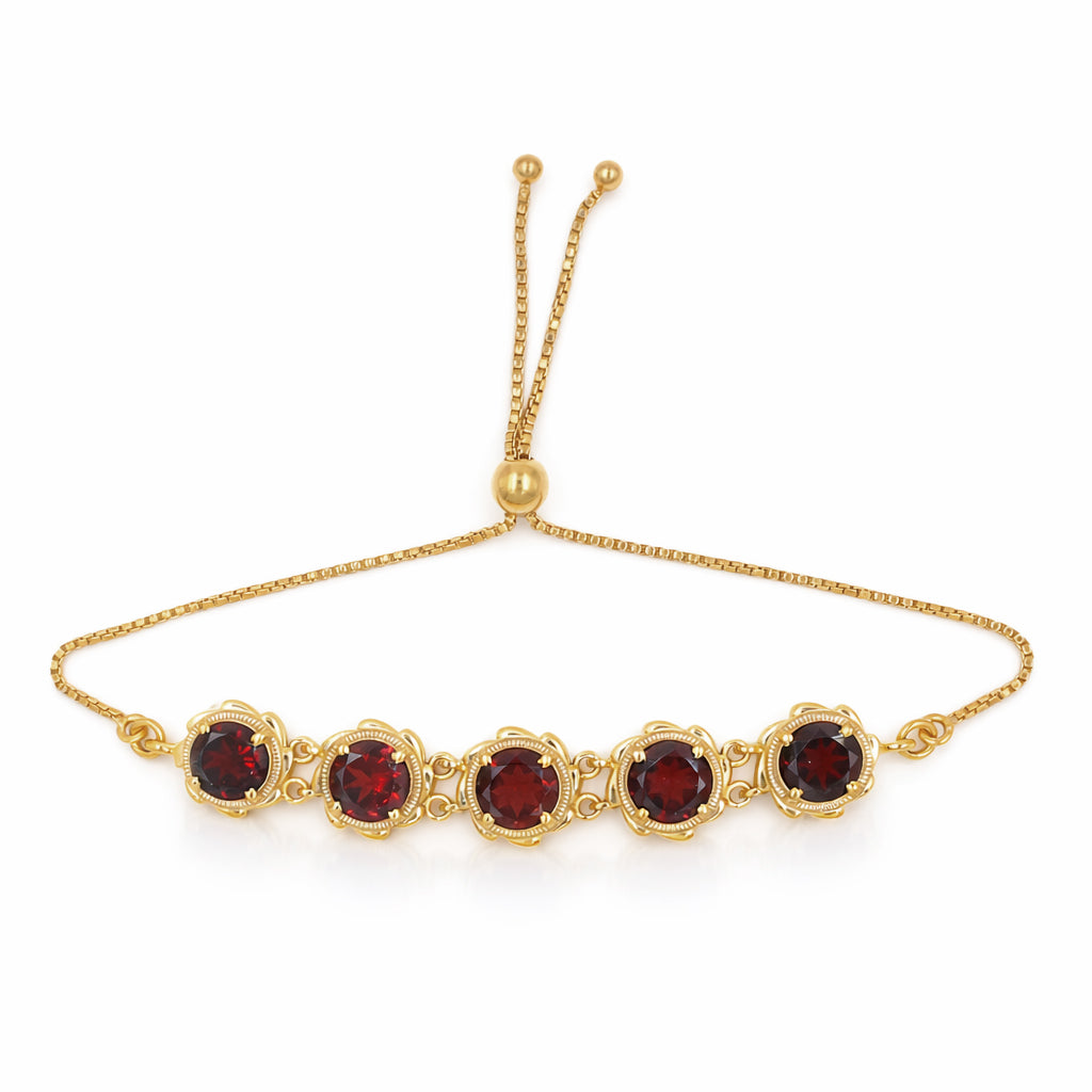 Garnet Round Stone Charm Link Bracelet in 925 Silver