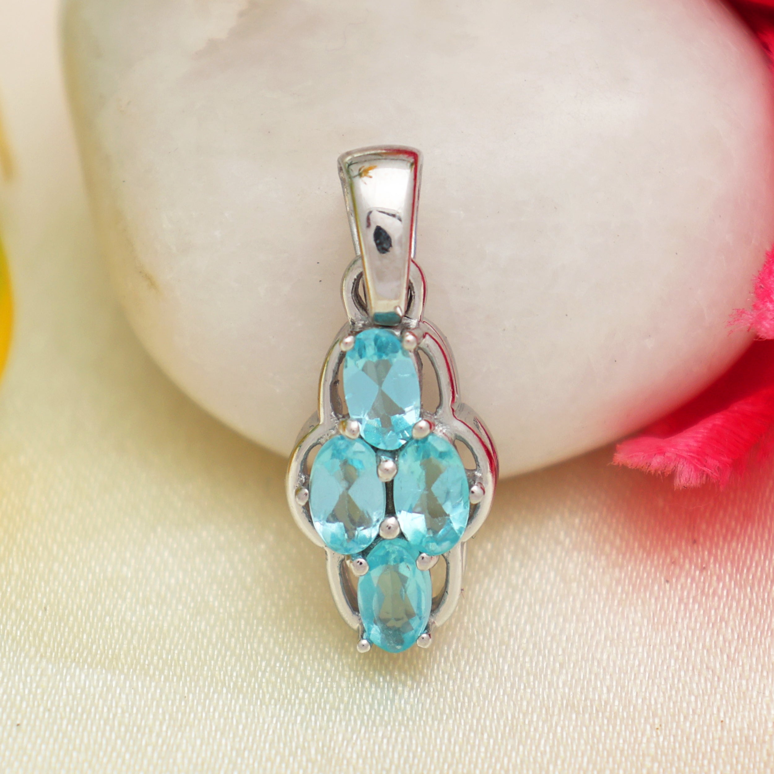 Sky Apatite Oval Pendant with Prong Setting