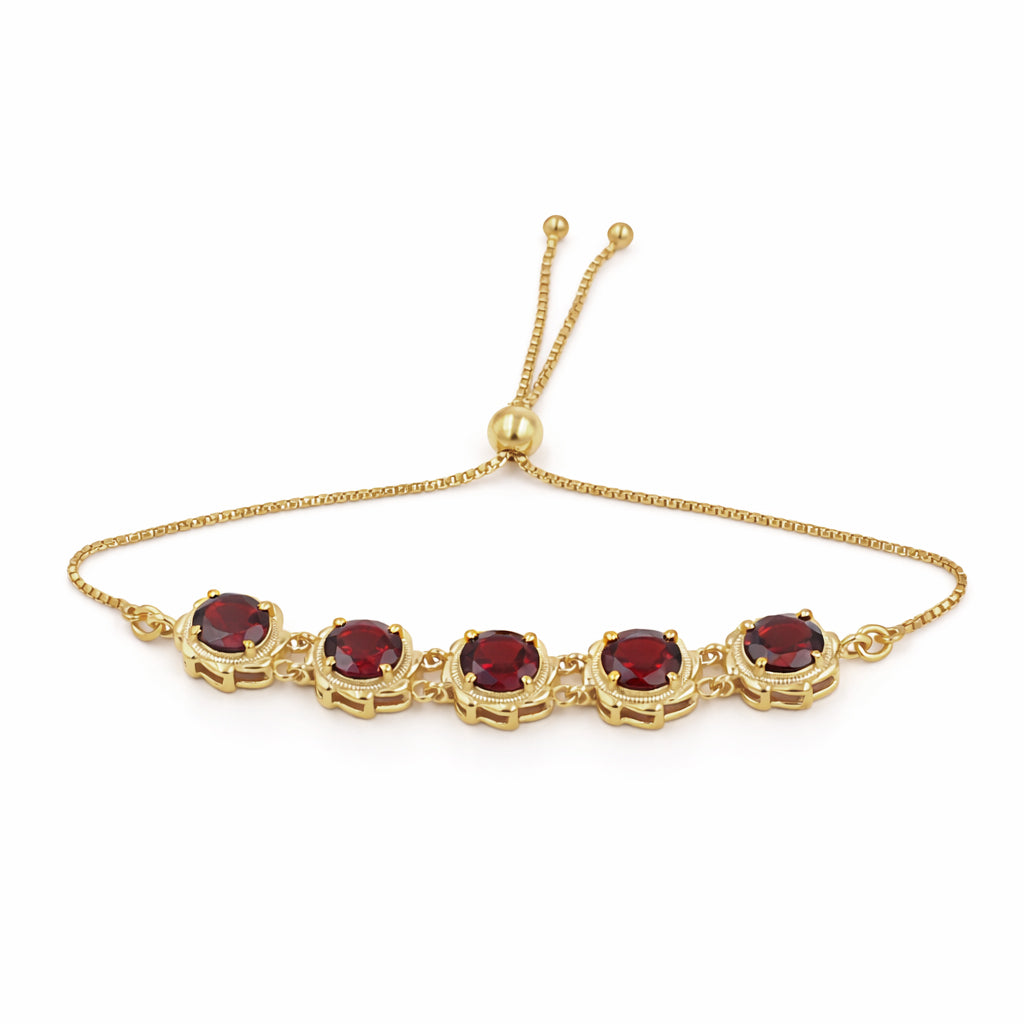 Garnet Round Stone Charm Link Bracelet in 925 Silver
