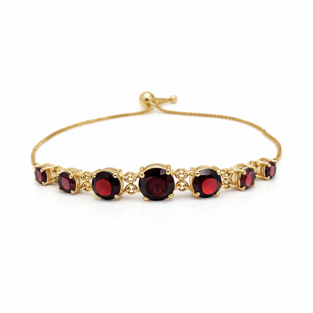 Garnet Seven Stone Charm Bracelet in 925 Silver