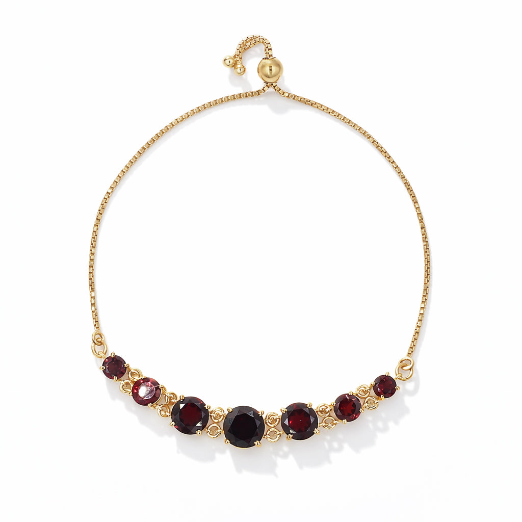Garnet Seven Stone Charm Bracelet in 925 Silver
