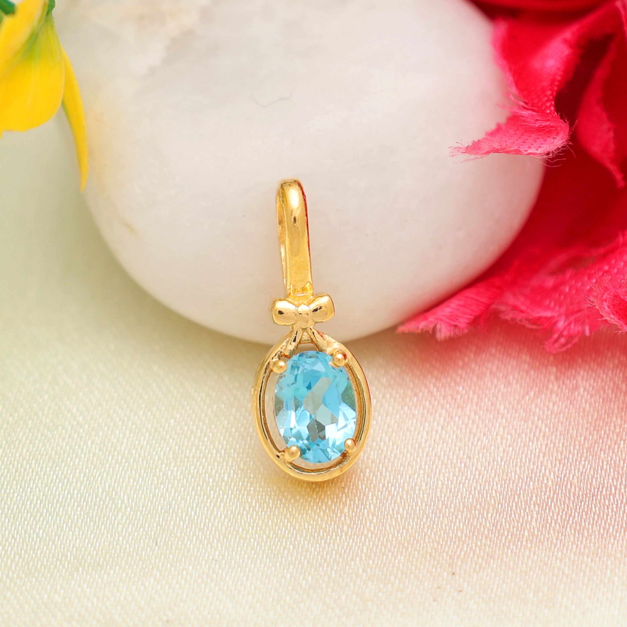 Swiss Blue Topaz Oval Pendant with Prong Setting