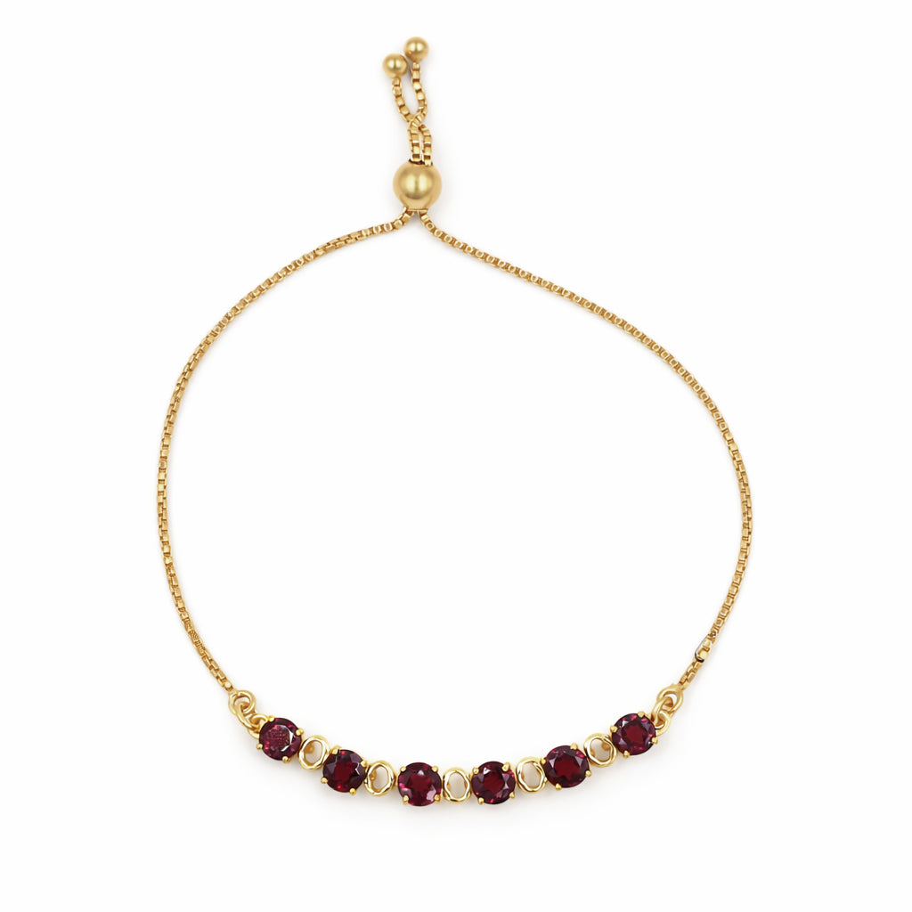 Garnet Six Stone Link Charm Bracelet in 925 Silver