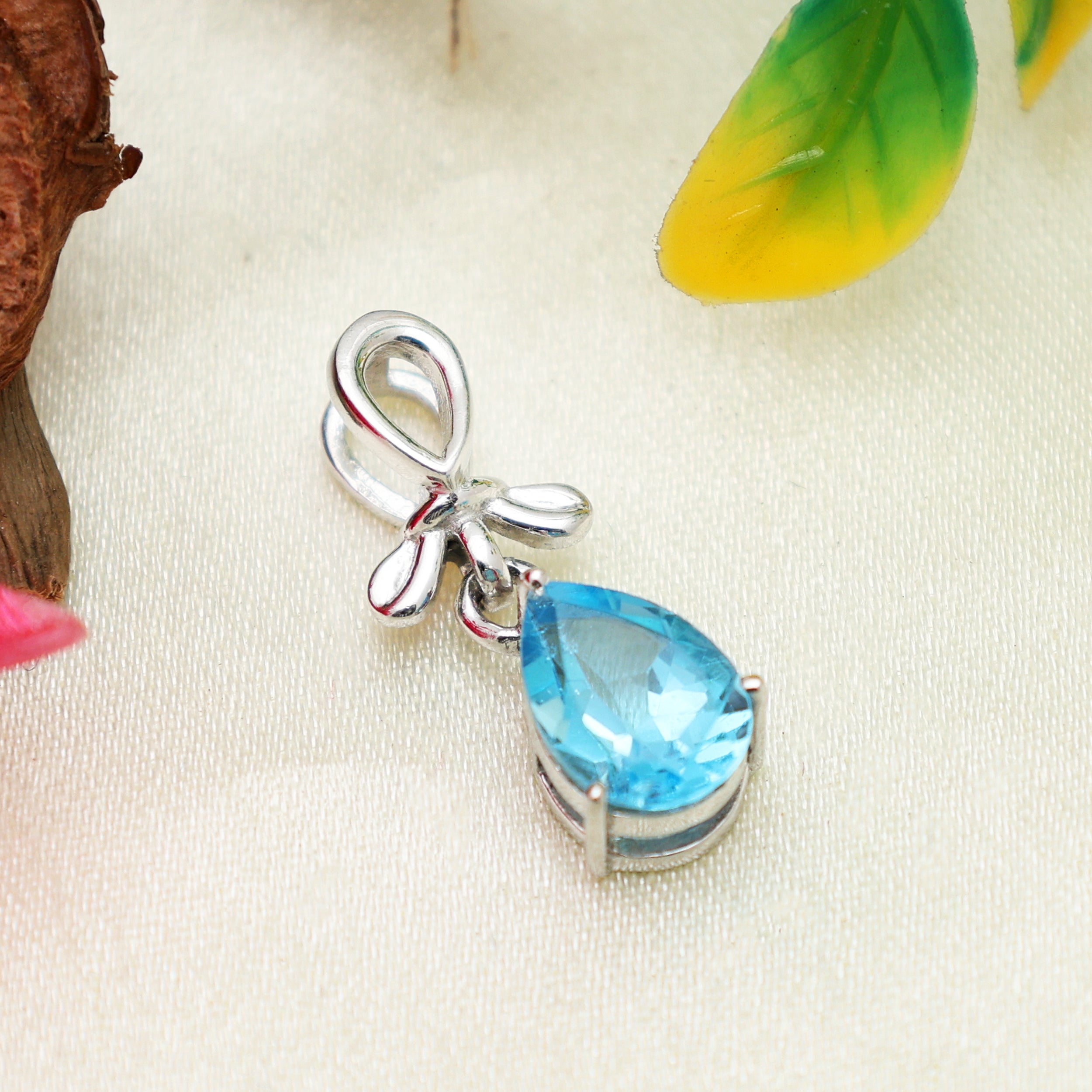 Swiss Blue Topaz Pear Pendant with Prong Setting