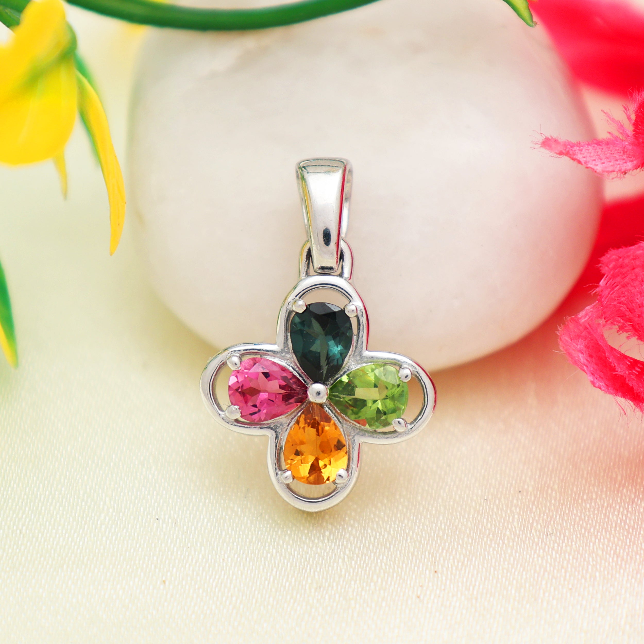 Multi Tourmaline Pear Pendant with Prong Setting