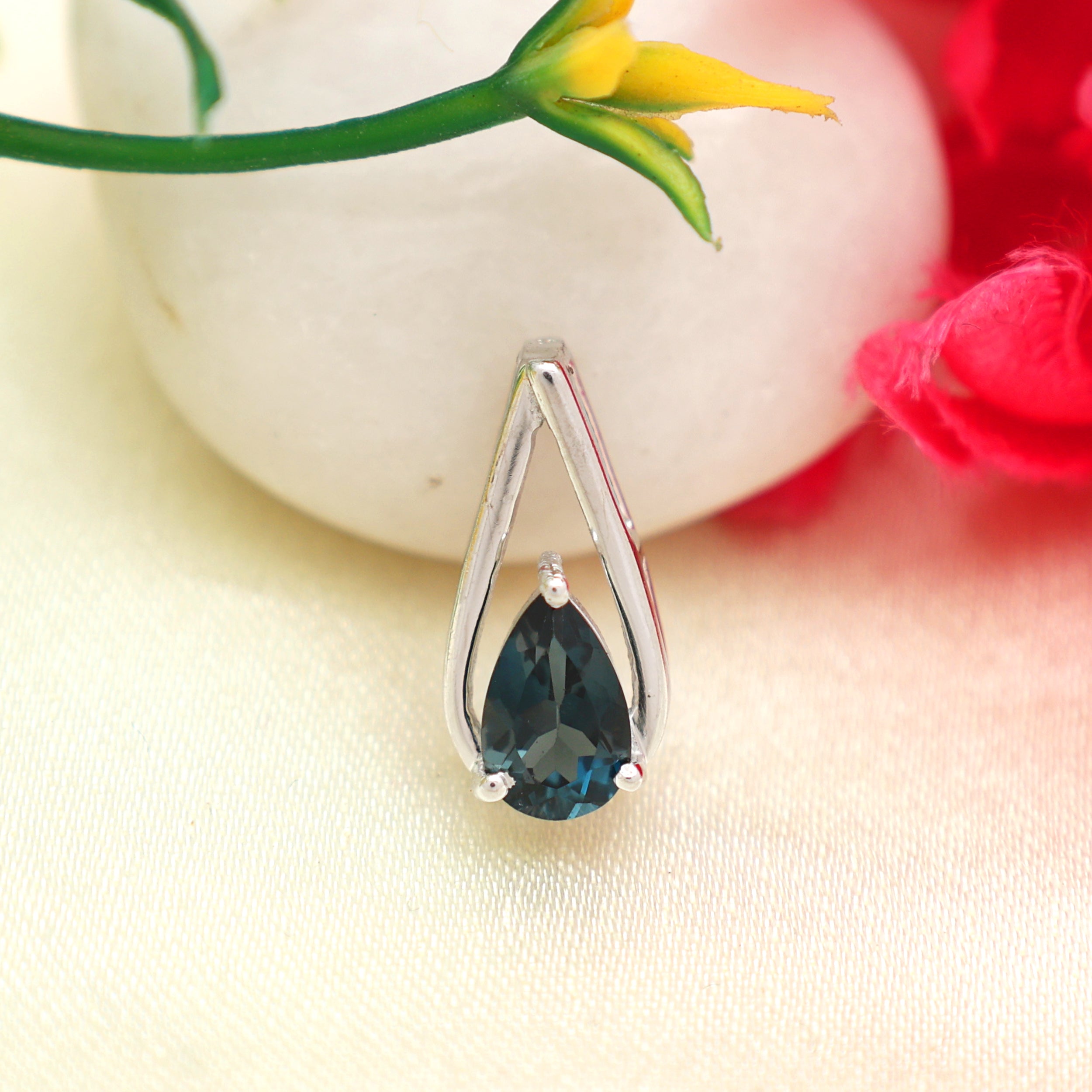 London Blue Topaz Pear Pendant with Prong Setting