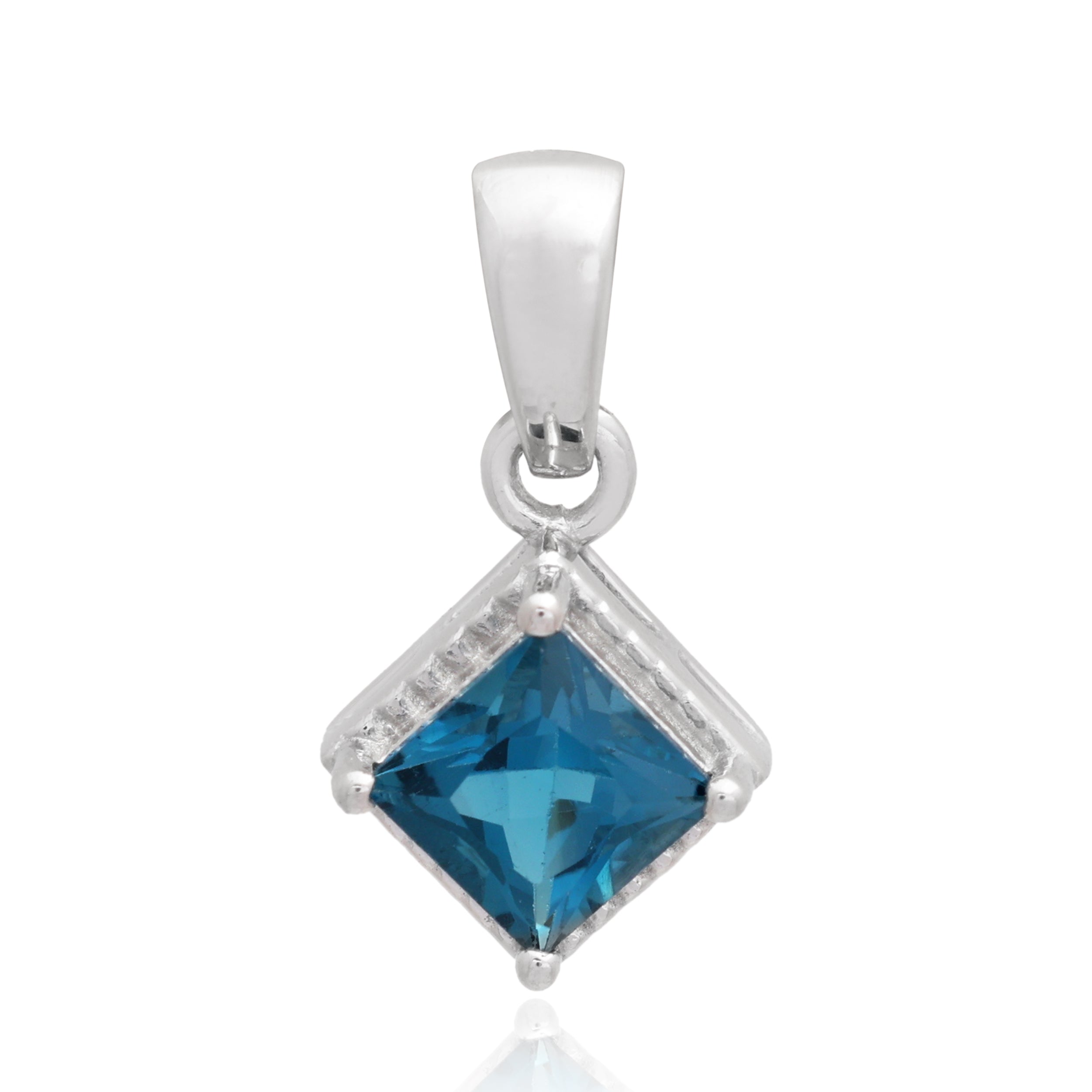 London Blue Topaz Square Pendant with Prong Setting