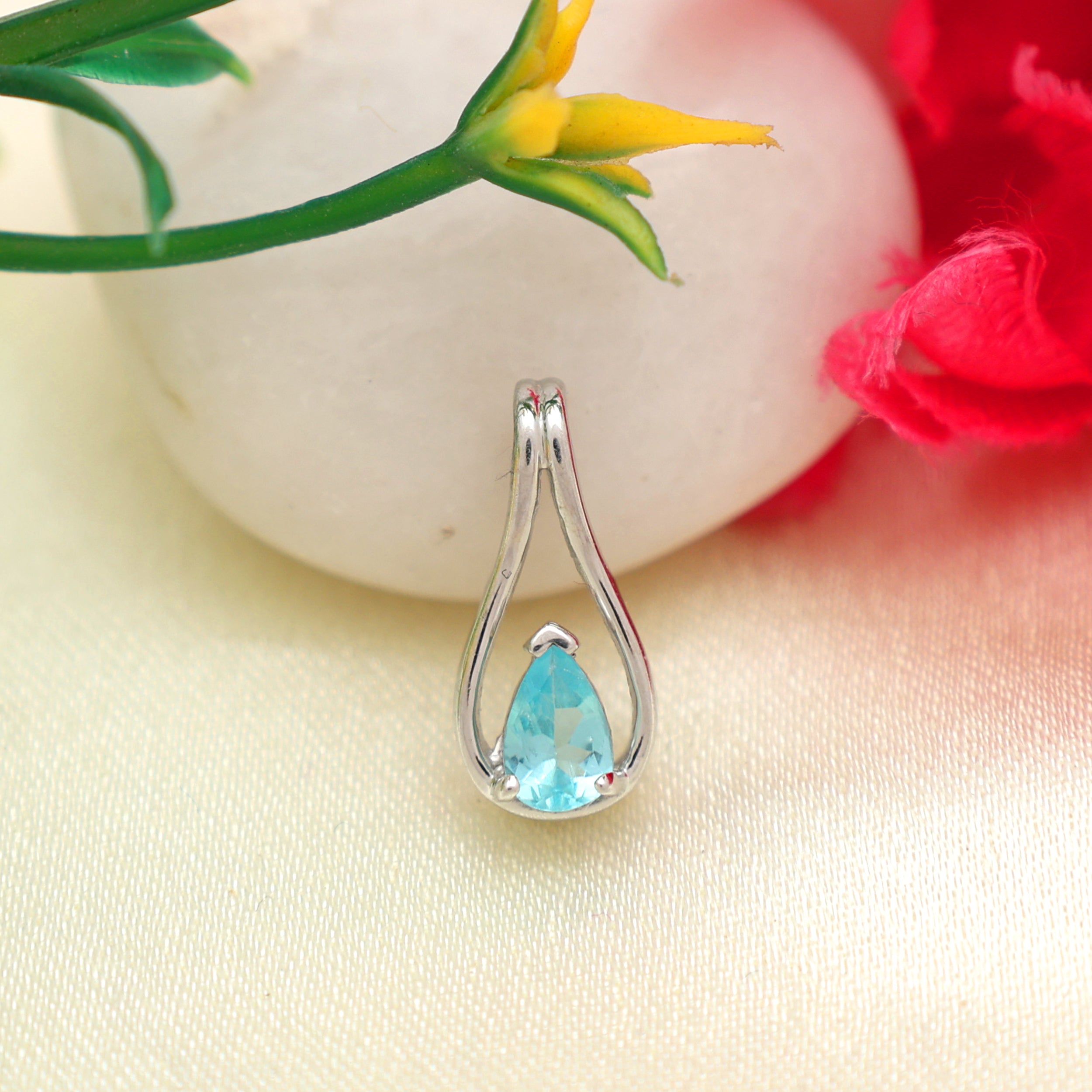 Sky Apatite Pear Pendant with Prong Setting