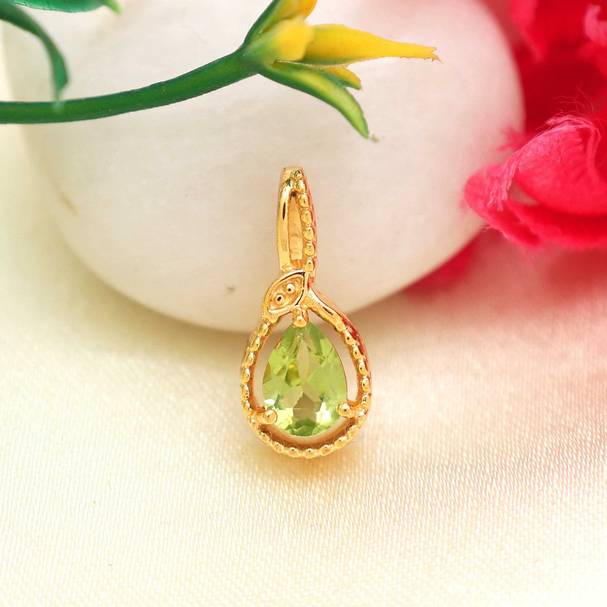 Peridot Pear Pendant with Prong Setting