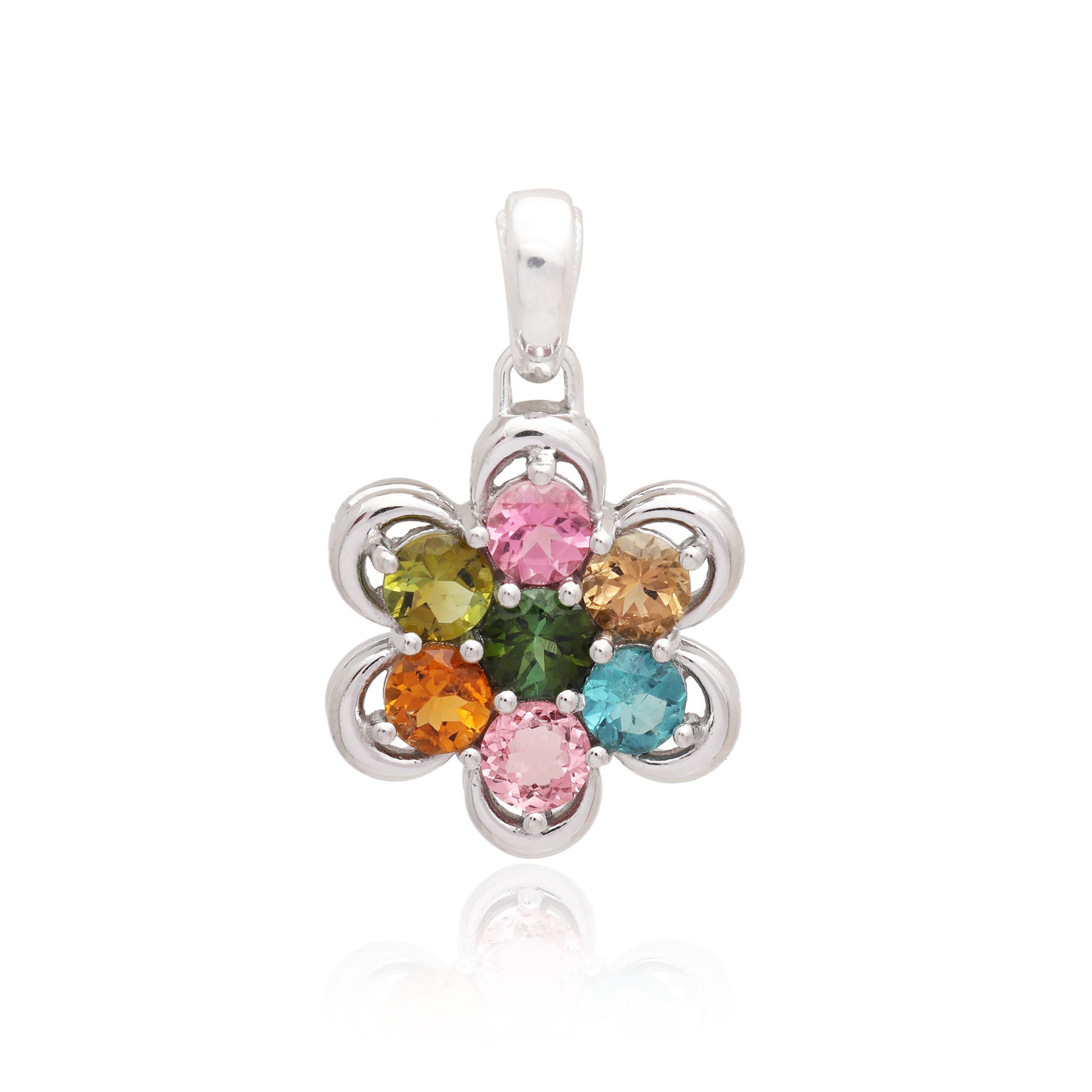 Multi Tourmaline Round Pendant with Prong Setting