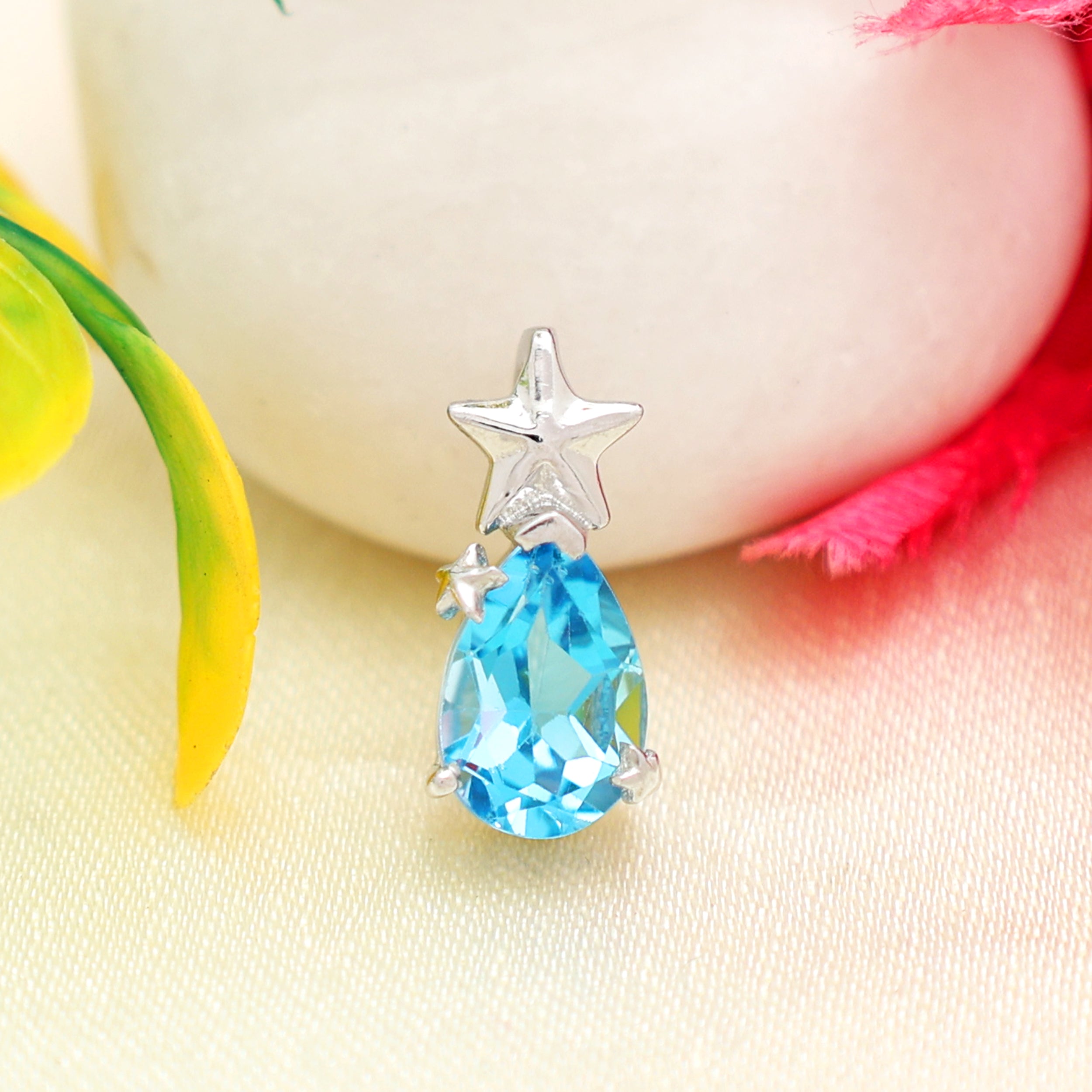 Swiss Blue Topaz Pear Pendant with Prong Setting