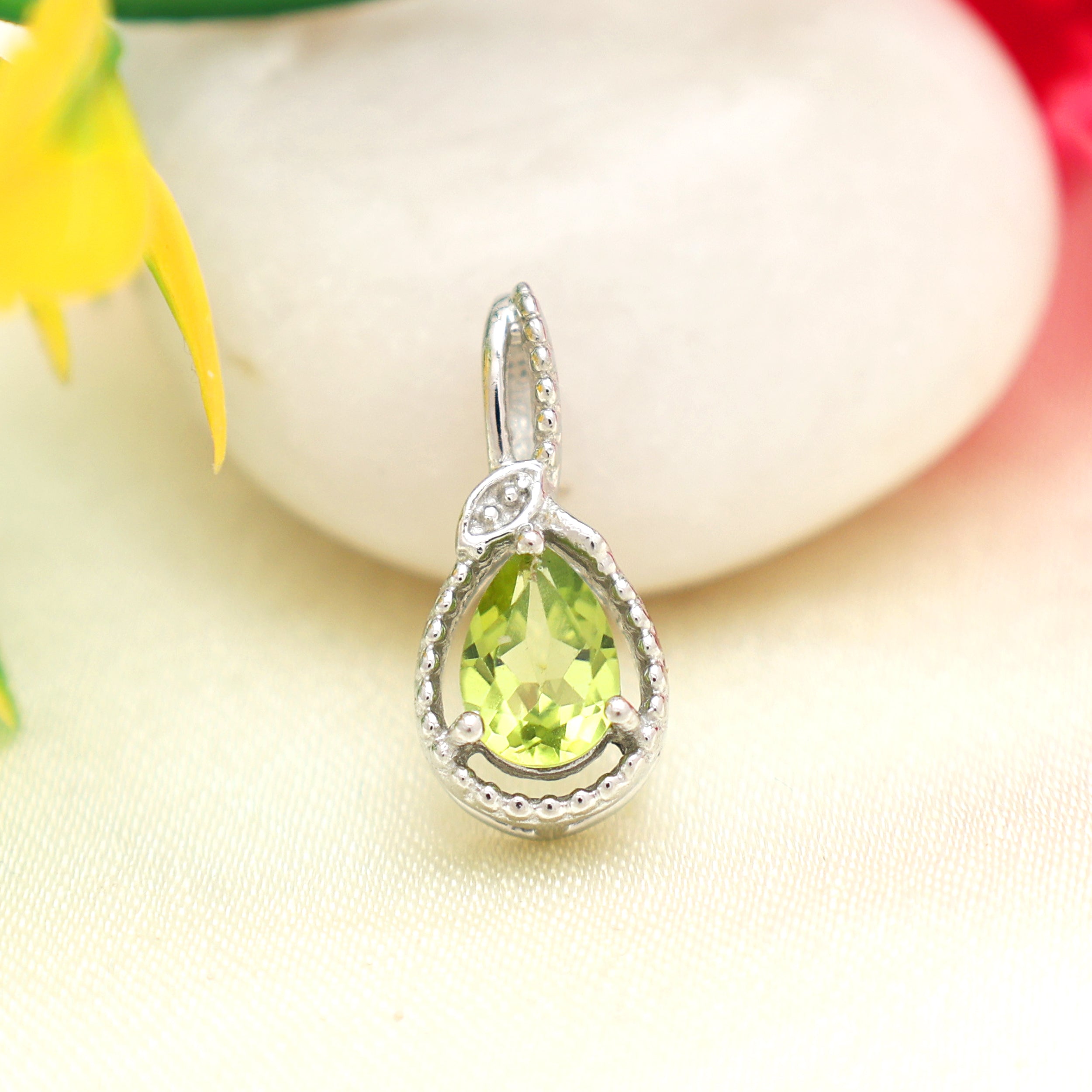 Peridot Pear Pendant with Prong Setting