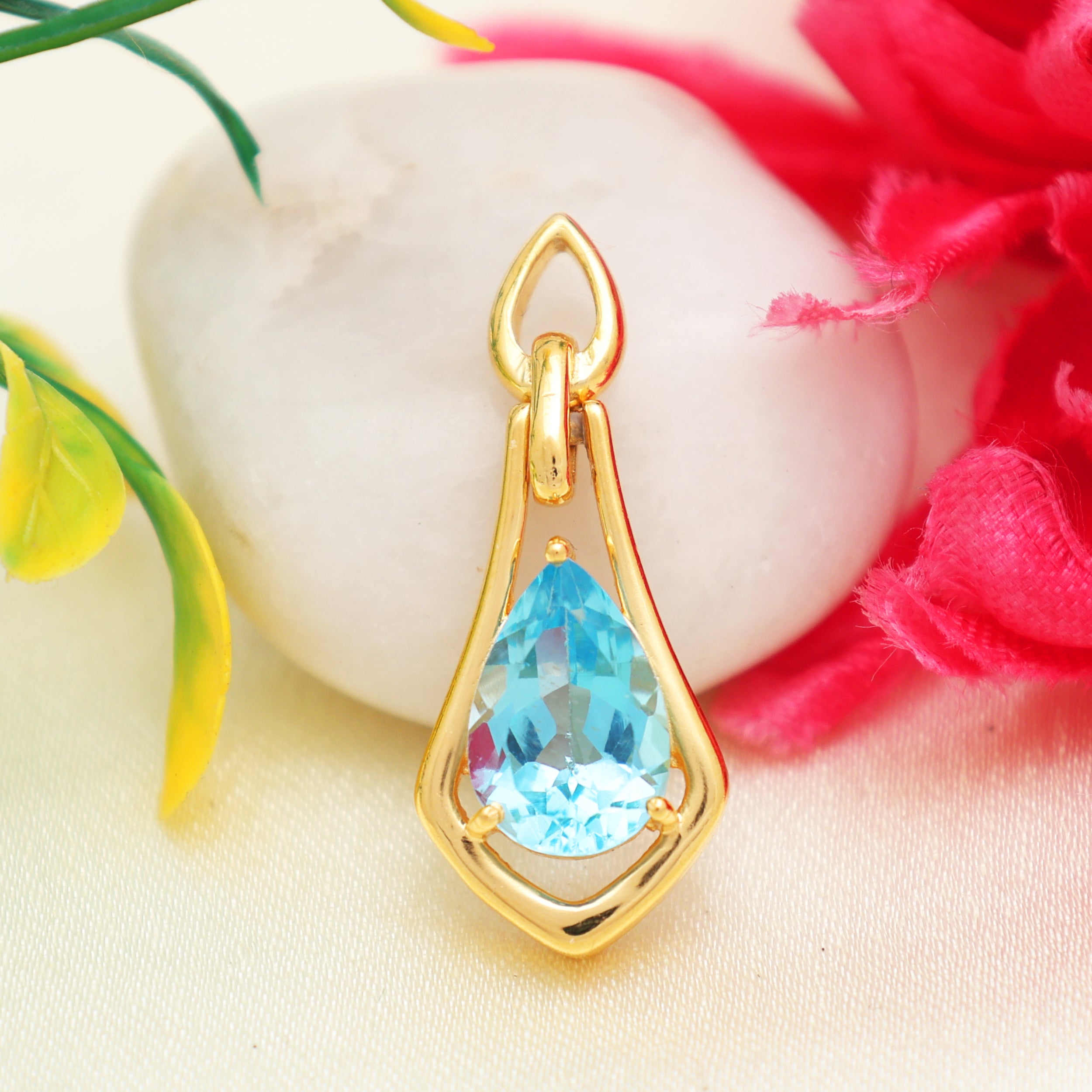 Swiss Blue Topaz Pear Pendant with Prong Setting