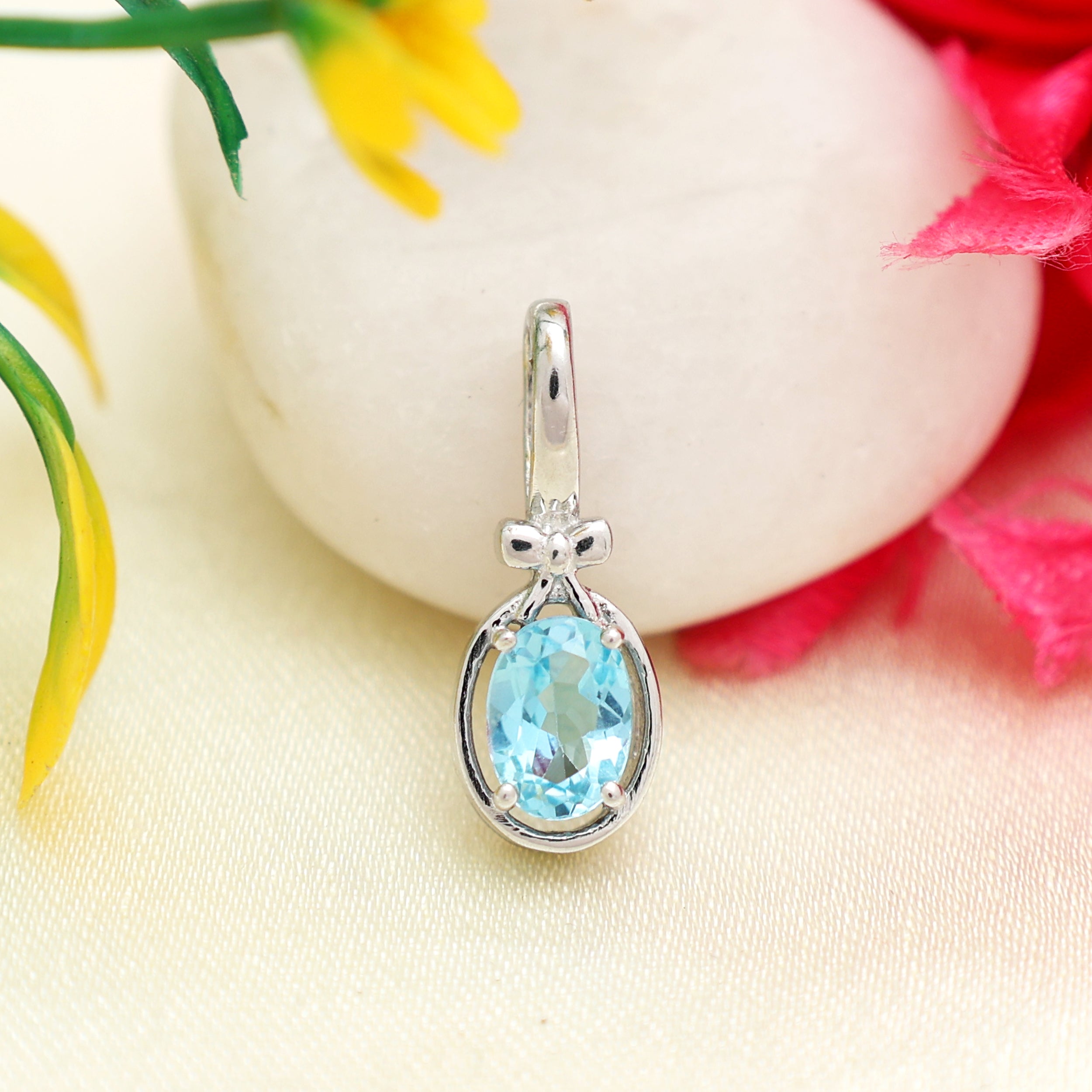 Swiss Blue Topaz Oval Pendant with Prong Setting