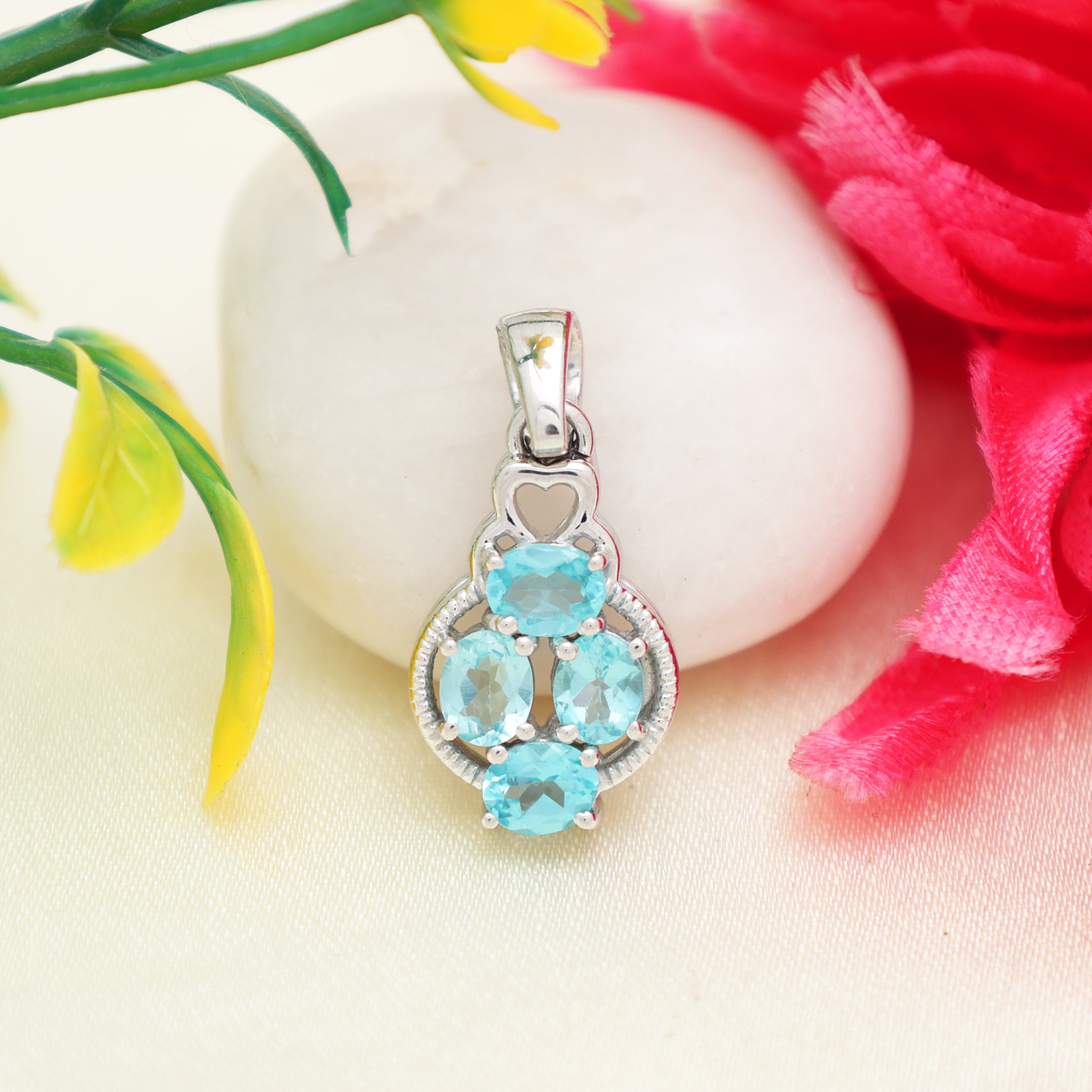 Sky Apatite Oval Pendant with Prong Setting