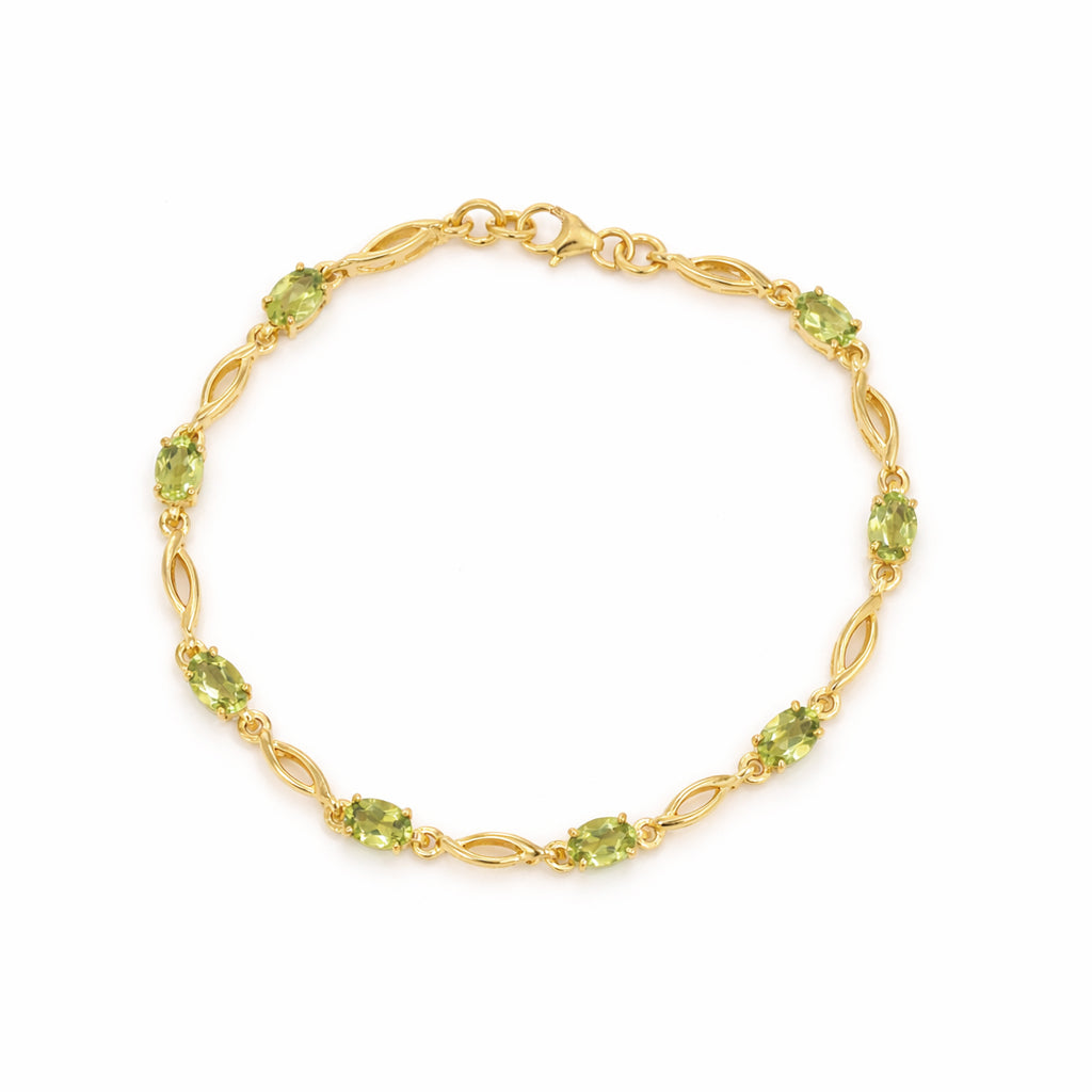 Peridot Oval Stone Charm & Blank Link Bracelet in 925 Silver