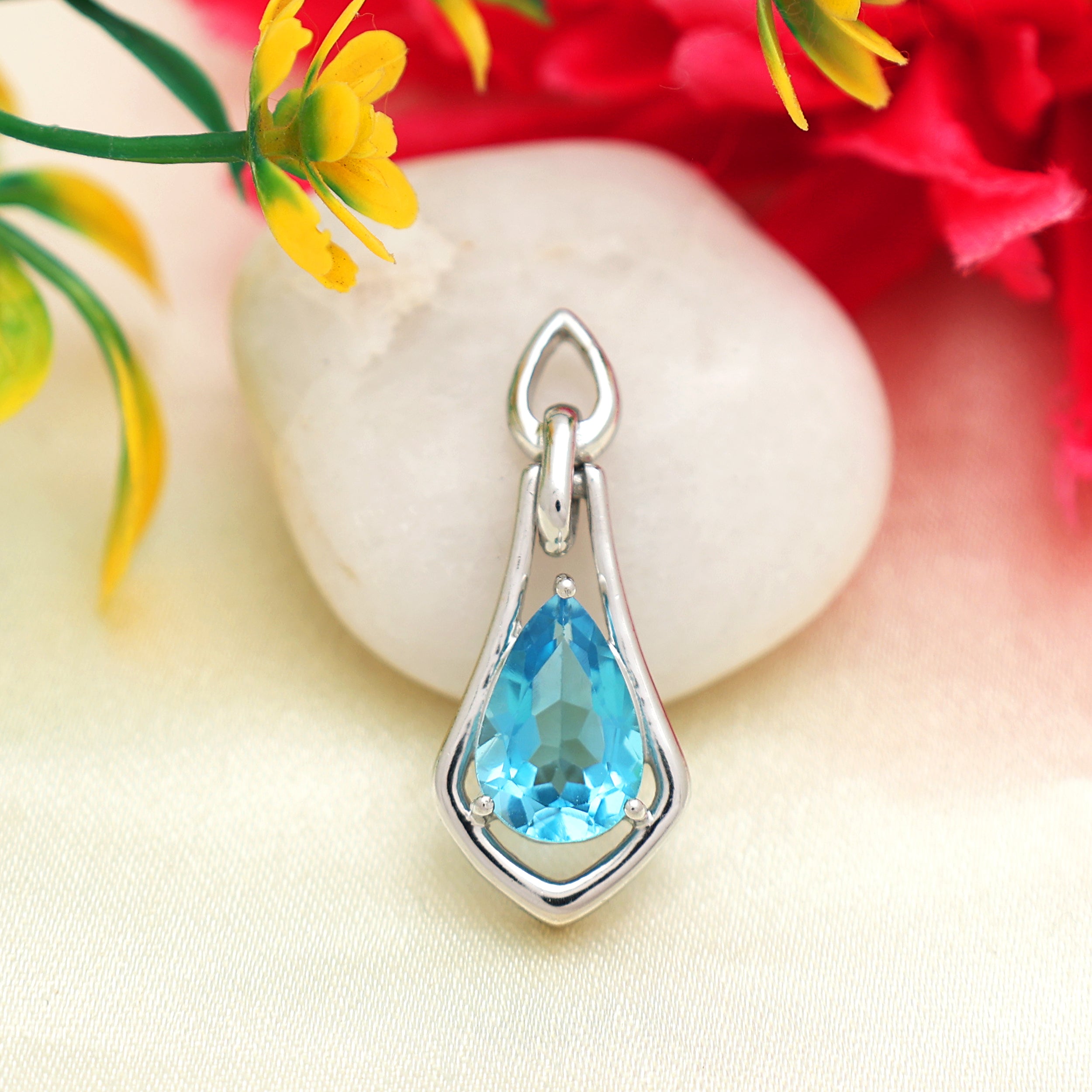 Swiss Blue Topaz Pear Pendant with Prong Setting