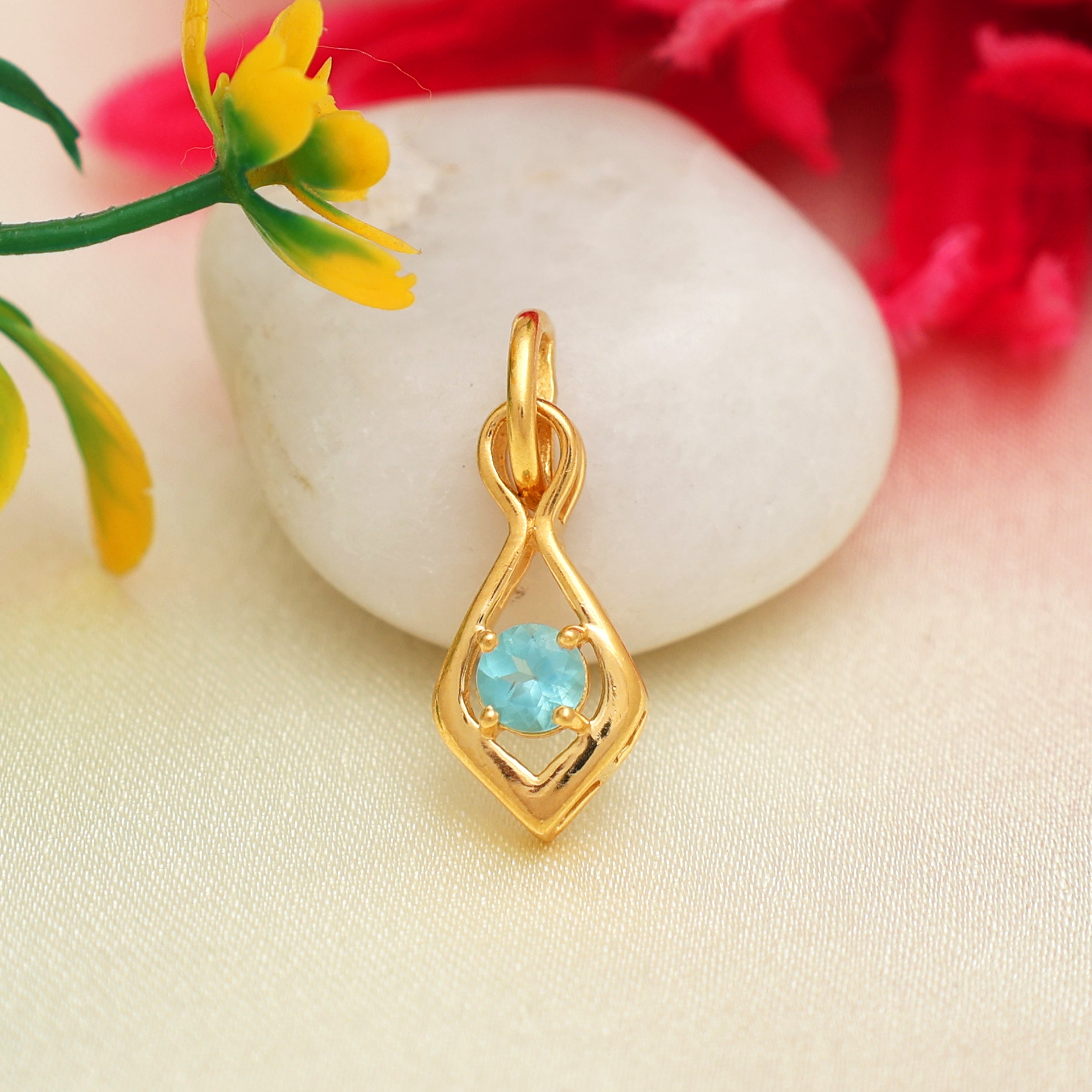 Sky Apatite Round Pendant with Prong Setting