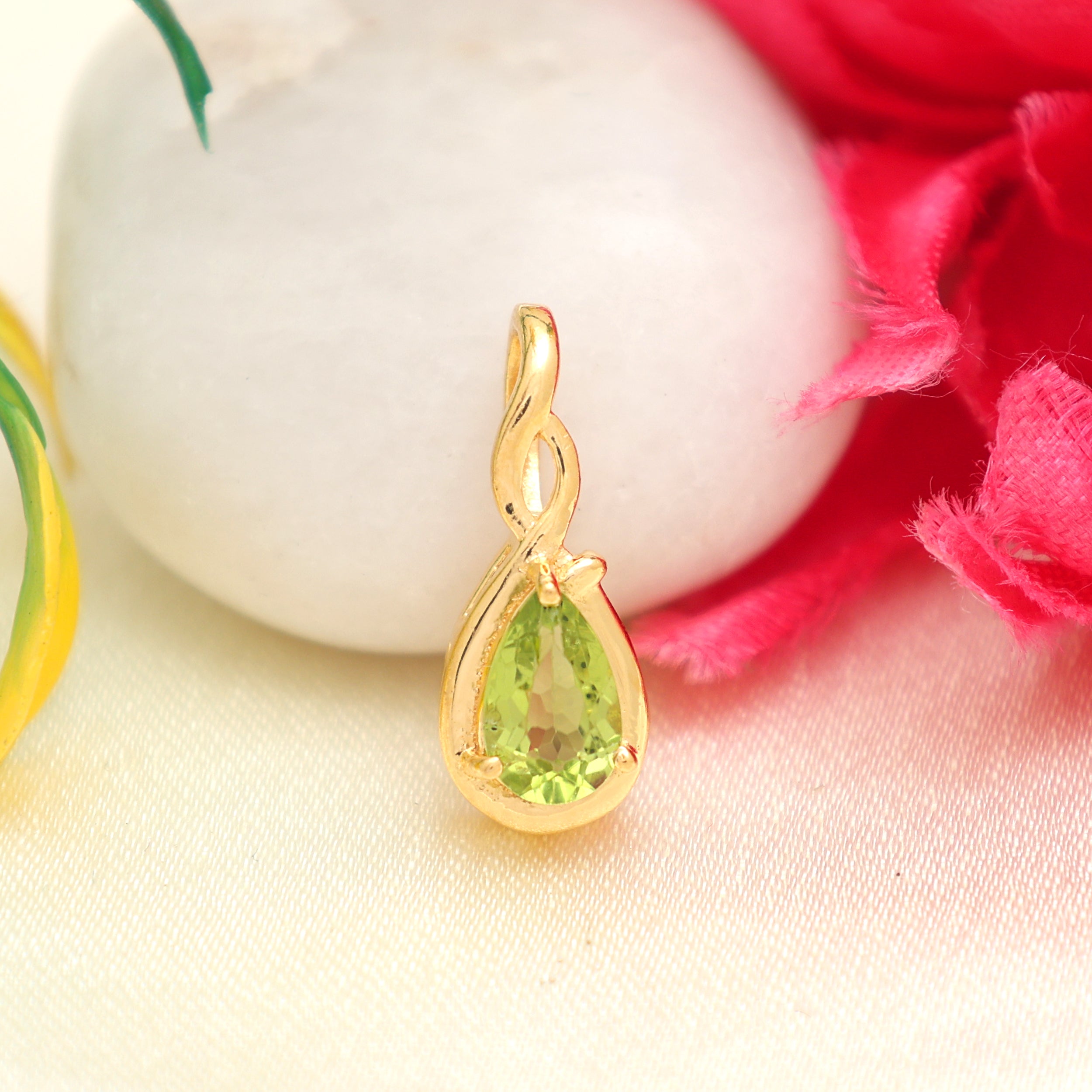 Peridot Pear Pendant with Prong Setting