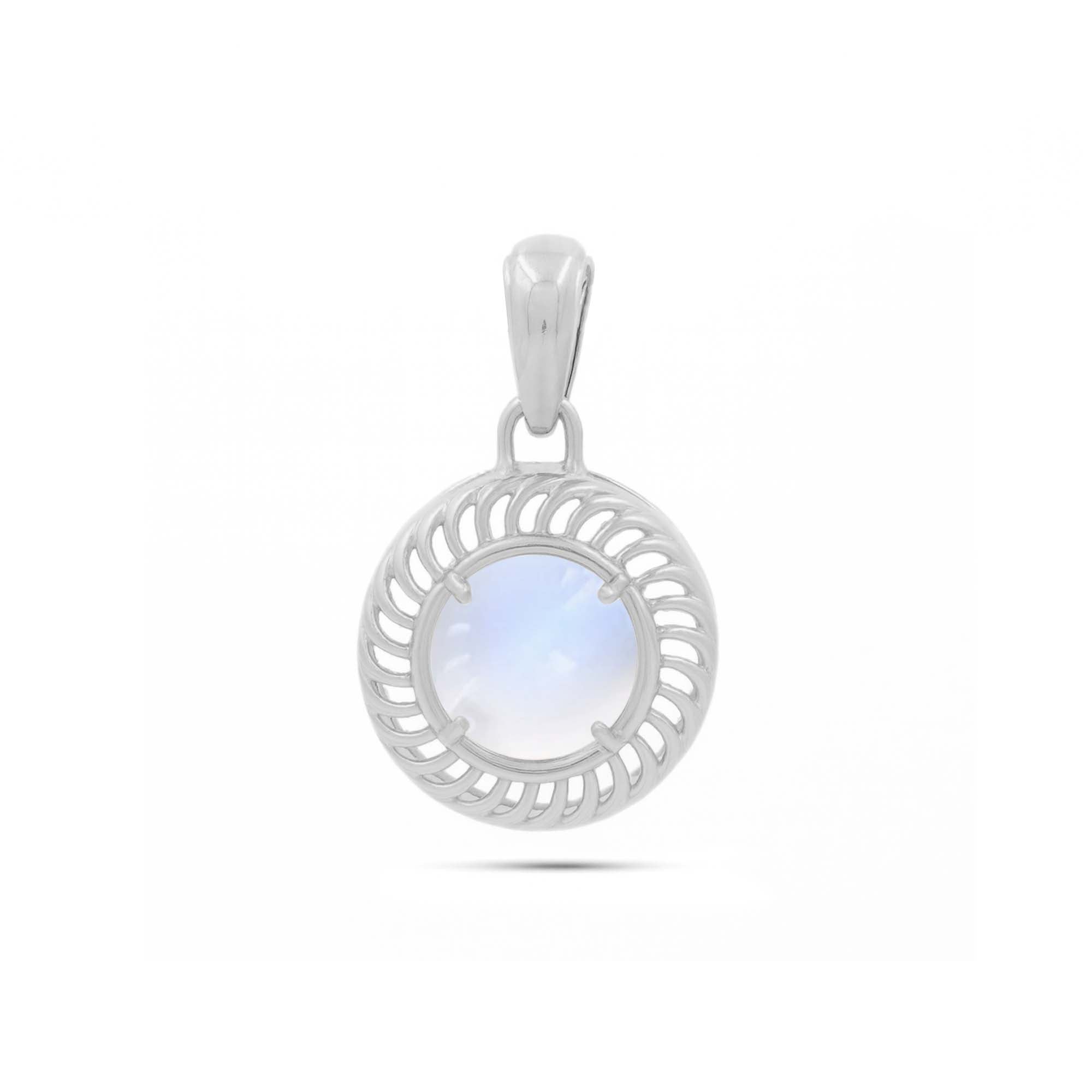 African moonstone Round Pendant with Prong Setting