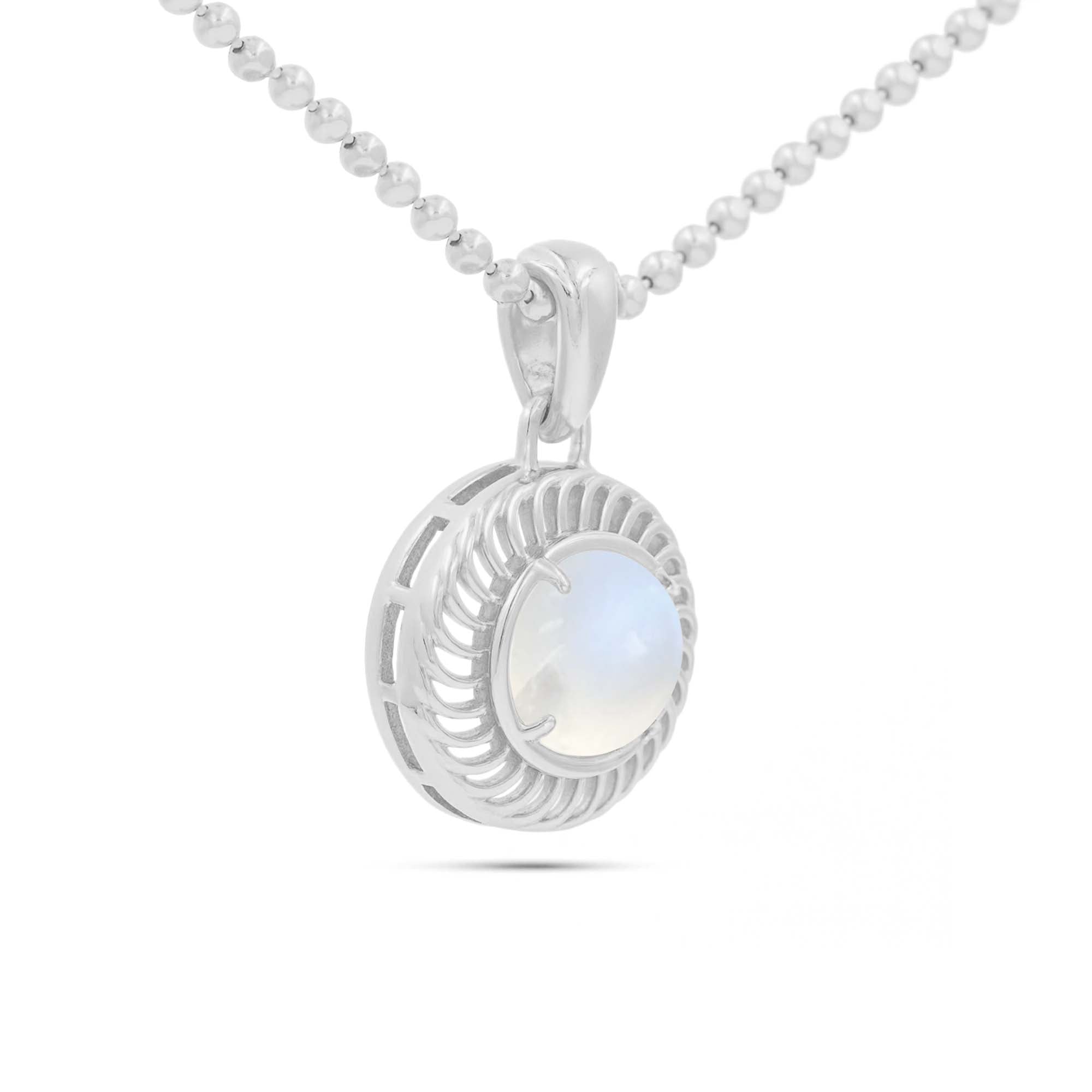 African moonstone Round Pendant with Prong Setting