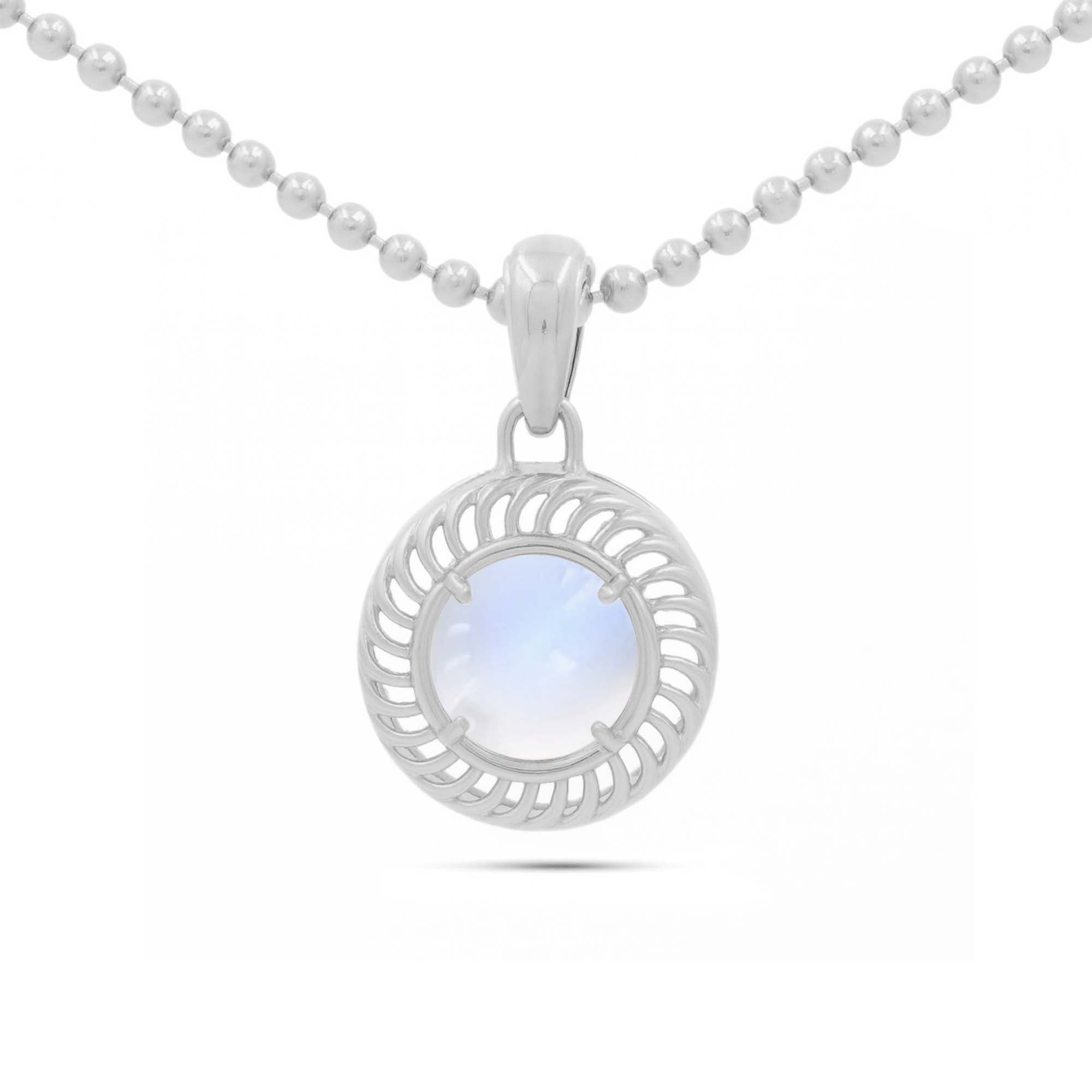 African moonstone Round Pendant with Prong Setting