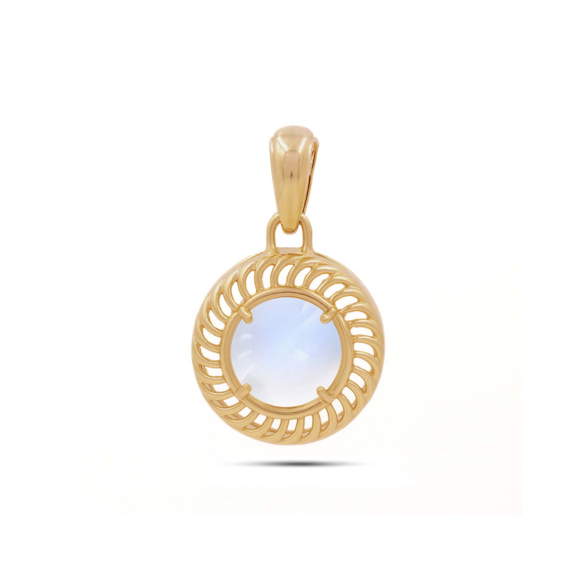 African moonstone Round Pendant with Prong Setting