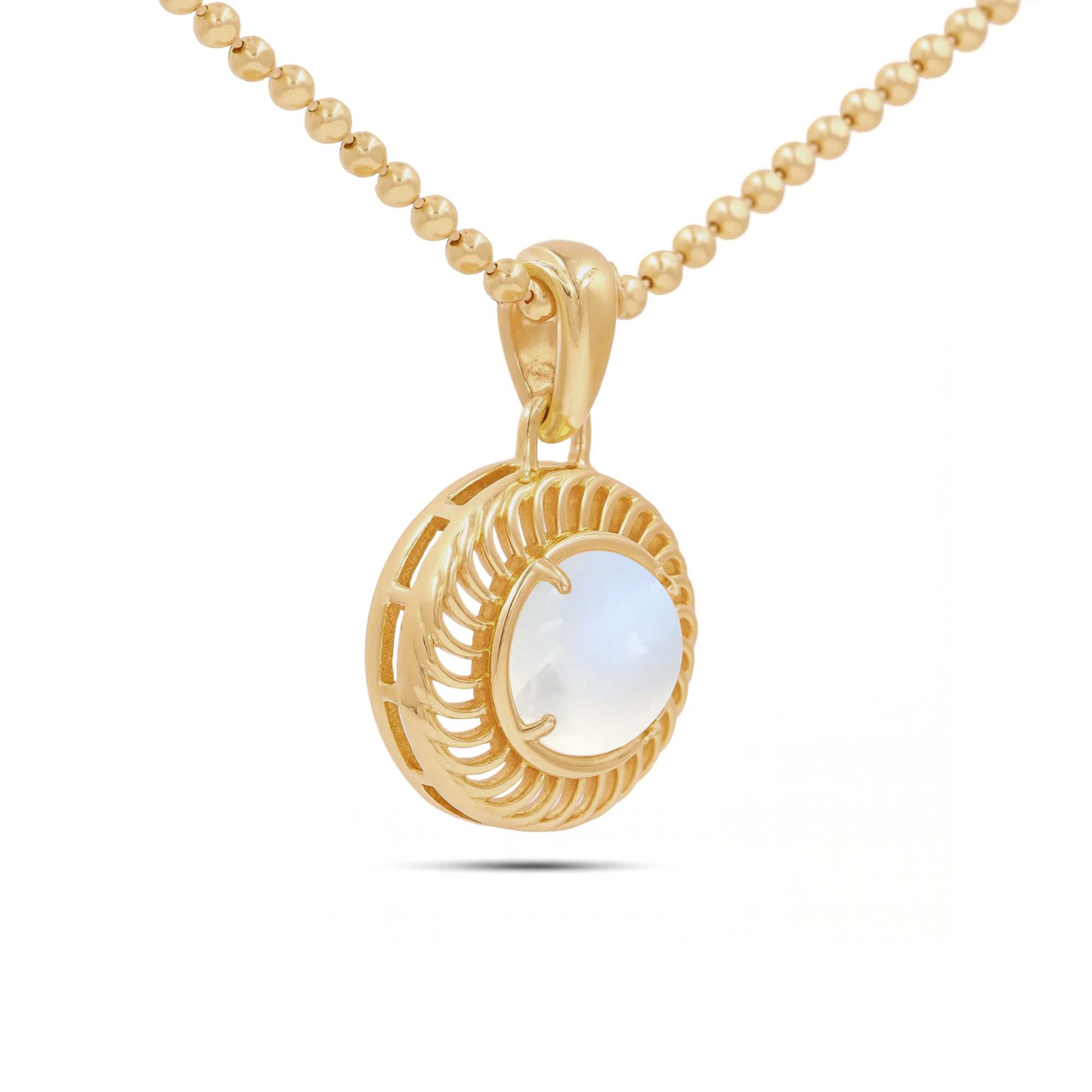 African moonstone Round Pendant with Prong Setting