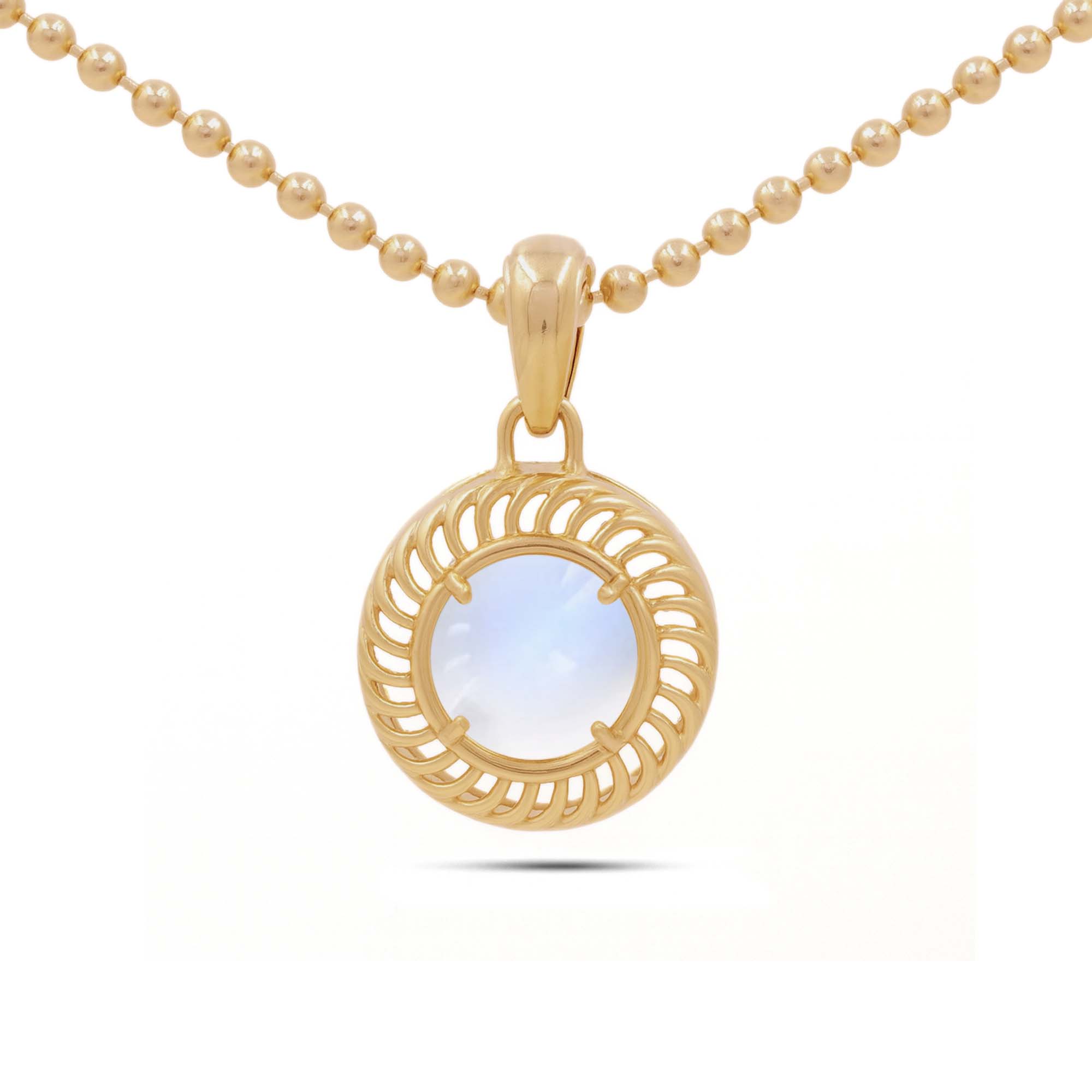 African moonstone Round Pendant with Prong Setting