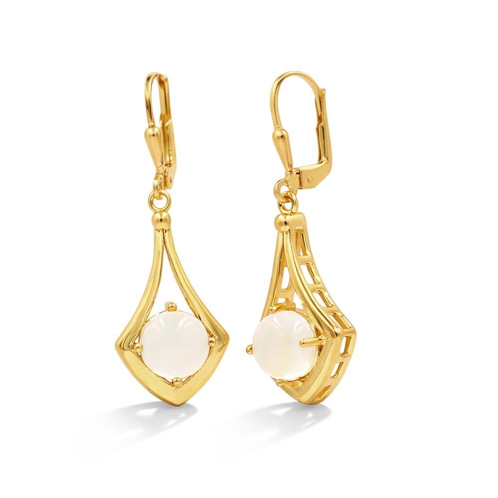 African Moonstone Cabochon Anchor Shape Designer Earrings in 925 Sterling Silver