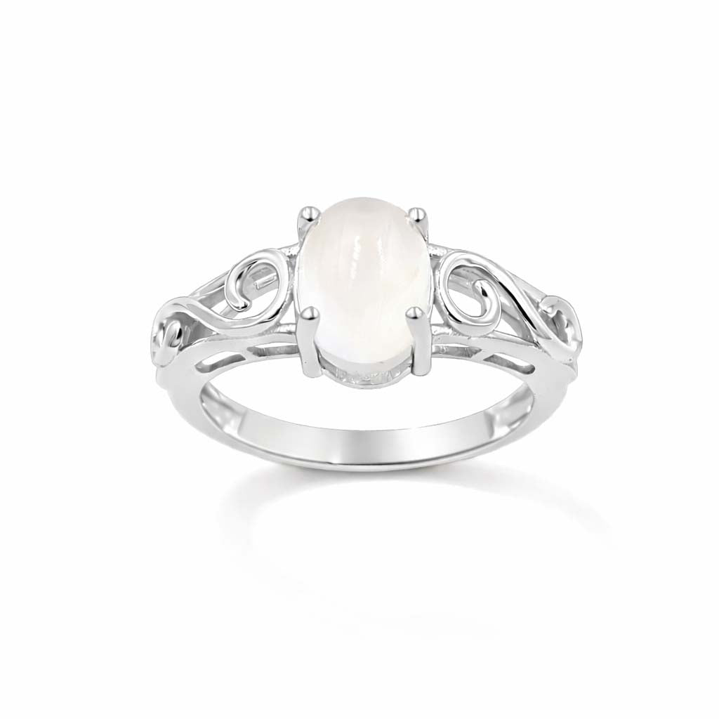 African Moonstone Oval Cabochon Designer Ring in 925 Sterling Silver Unique Engraved Band