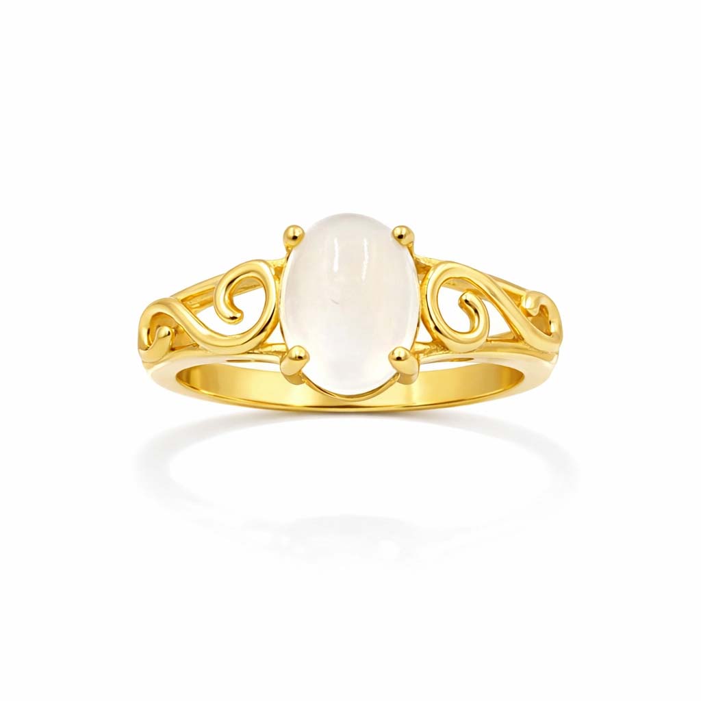African Moonstone Oval Cabochon Designer Ring in 925 Sterling Silver Unique Engraved Band