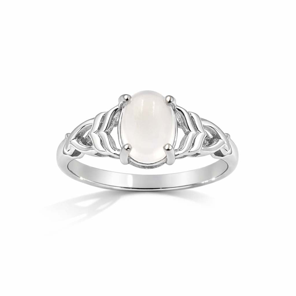 African Moonstone Oval Cabochon Modern Art Designer Ring in 925 Sterling Silver
