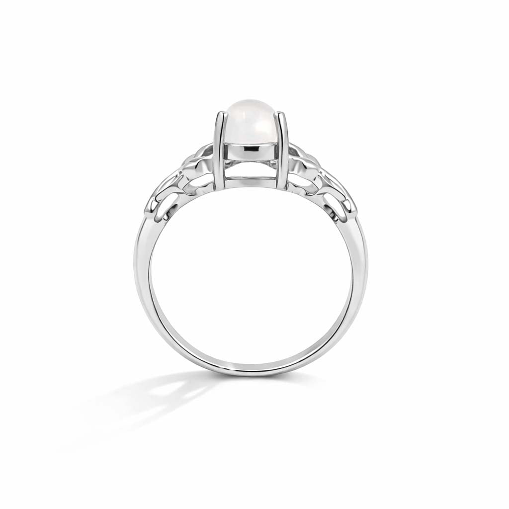 African Moonstone Oval Cabochon Modern Art Designer Ring in 925 Sterling Silver