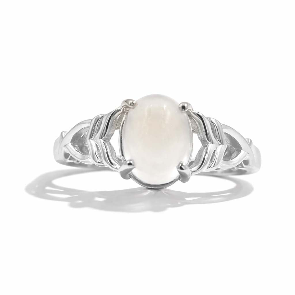 African Moonstone Oval Cabochon Modern Art Designer Ring in 925 Sterling Silver