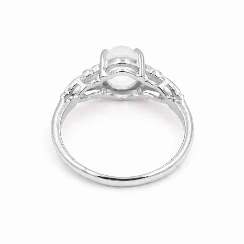 African Moonstone Oval Cabochon Modern Art Designer Ring in 925 Sterling Silver