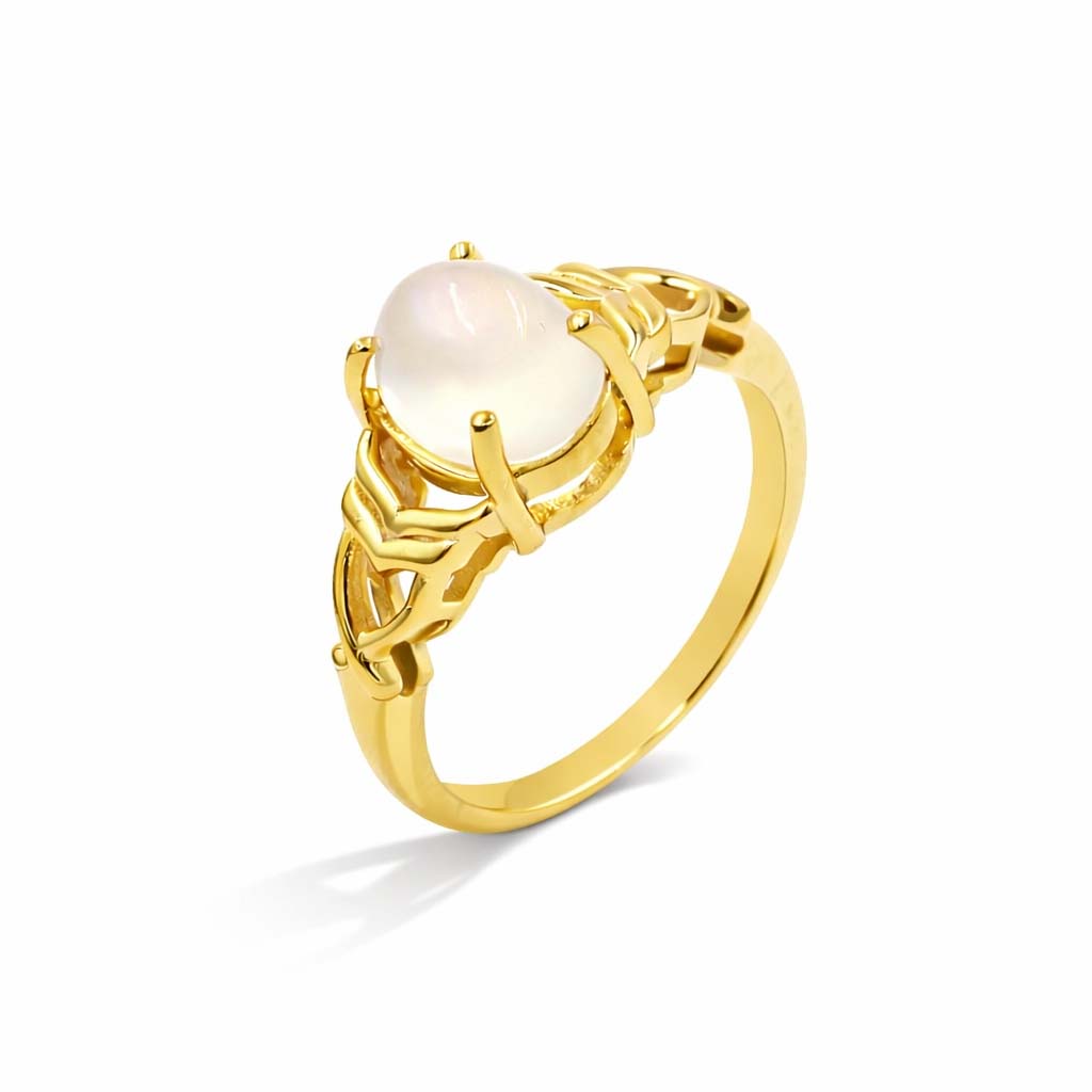 African Moonstone Oval Cabochon Modern Art Designer Ring in 925 Sterling Silver