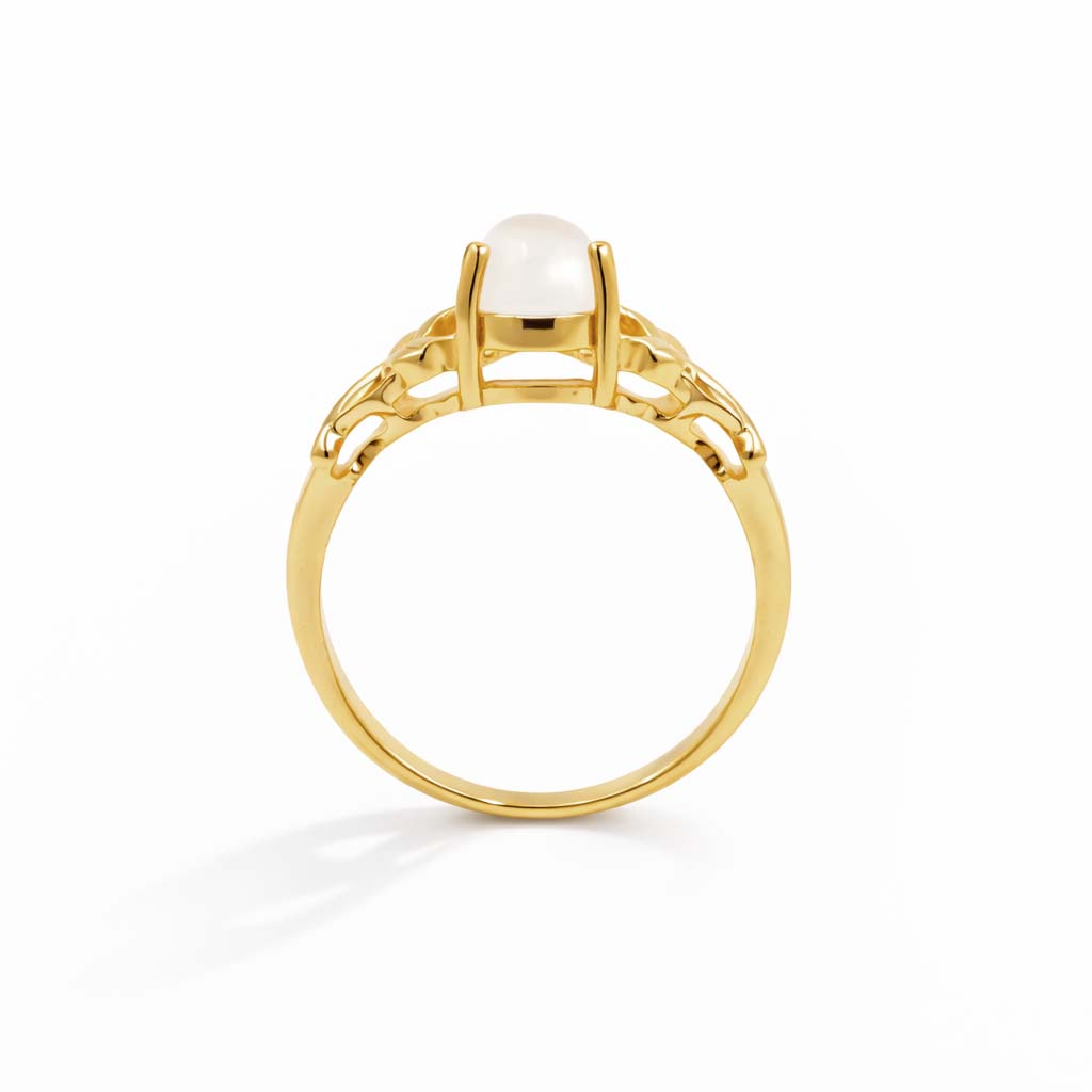 African Moonstone Oval Cabochon Modern Art Designer Ring in 925 Sterling Silver