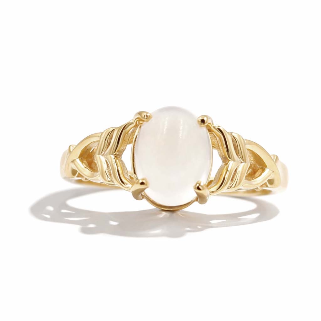 African Moonstone Oval Cabochon Modern Art Designer Ring in 925 Sterling Silver