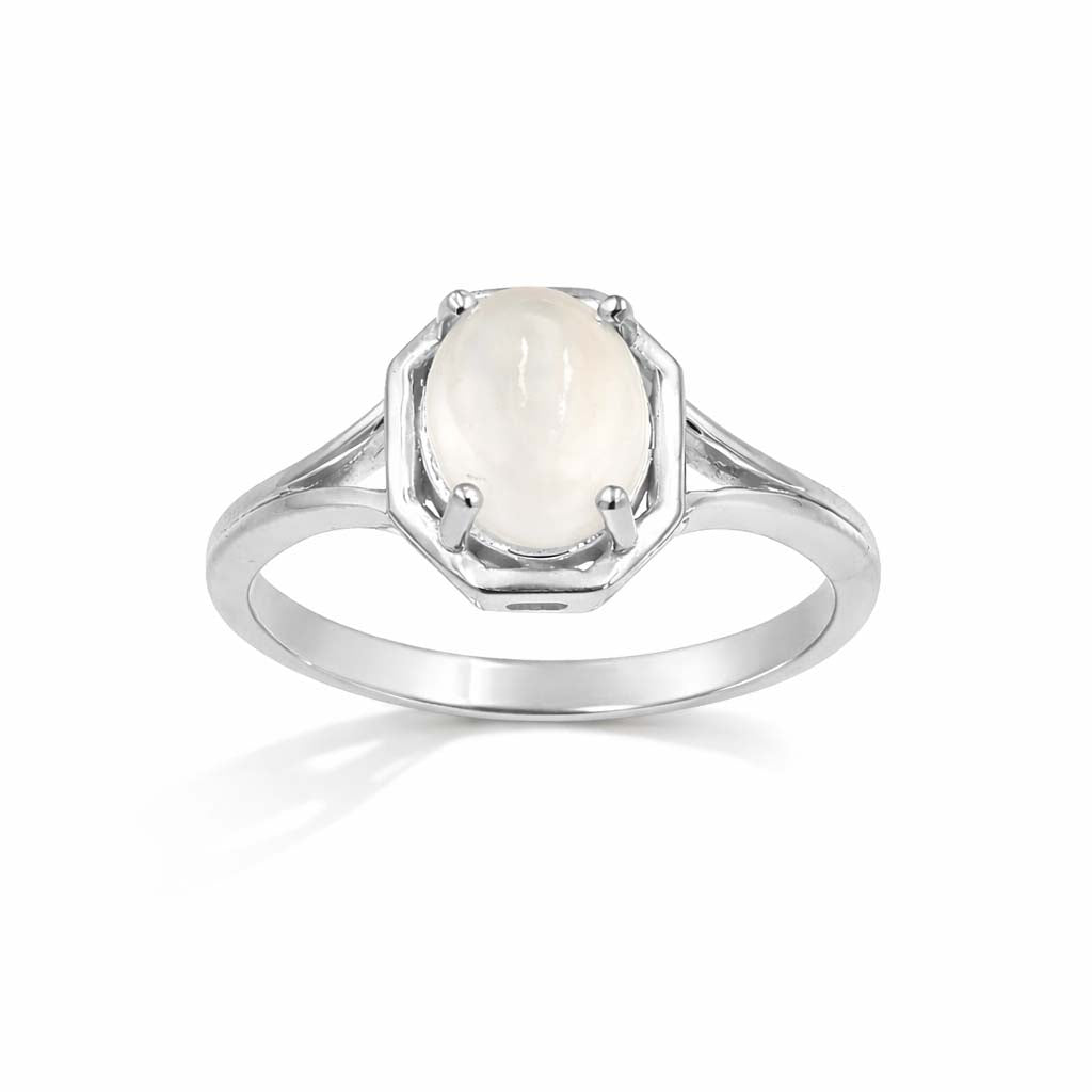 African Moonstone Oval Cabochon Octagon Border Modern Art Designer Ring in 925 Sterling Silver