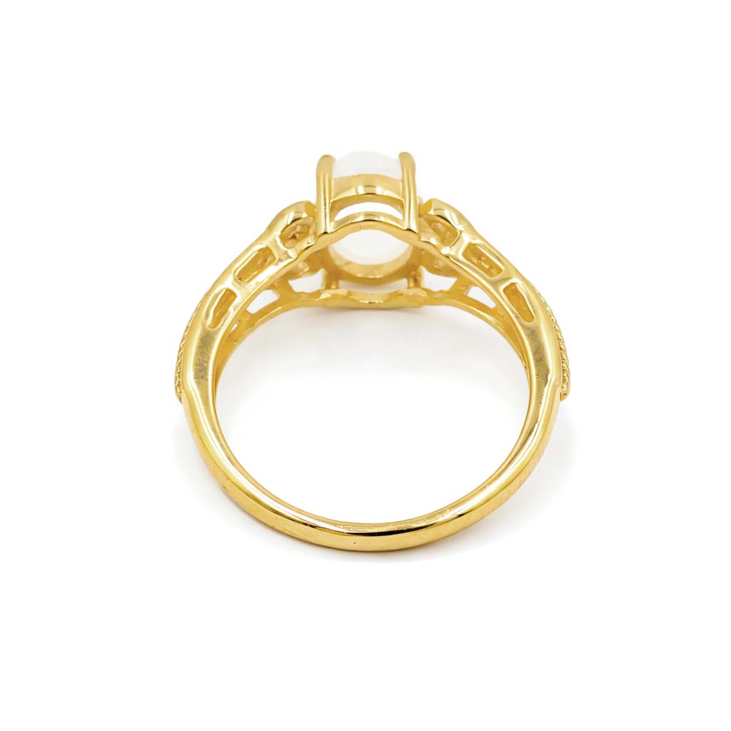 African Moonstone Oval Cabochon Heart Engraved Designer Ring in 925 Sterling Silver Gold and Rhodium Plated