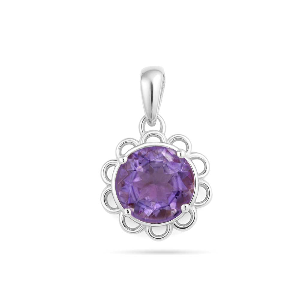 Amethyst  Round Pendant with Prong Setting