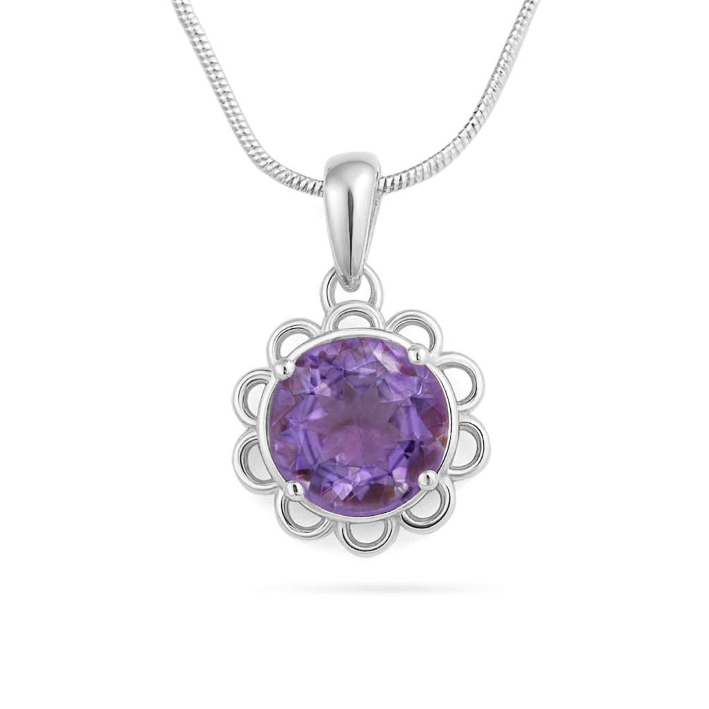 Amethyst  Round Pendant with Prong Setting